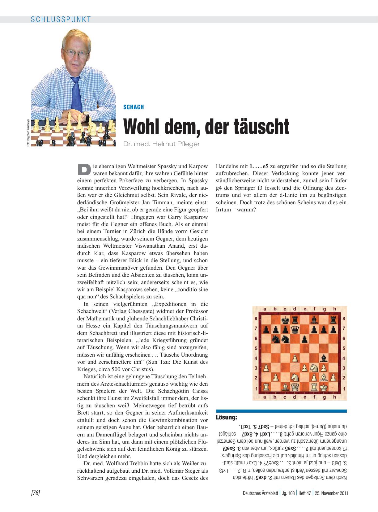 Vorschauseite 1: Schach: Wohl dem, der täuscht