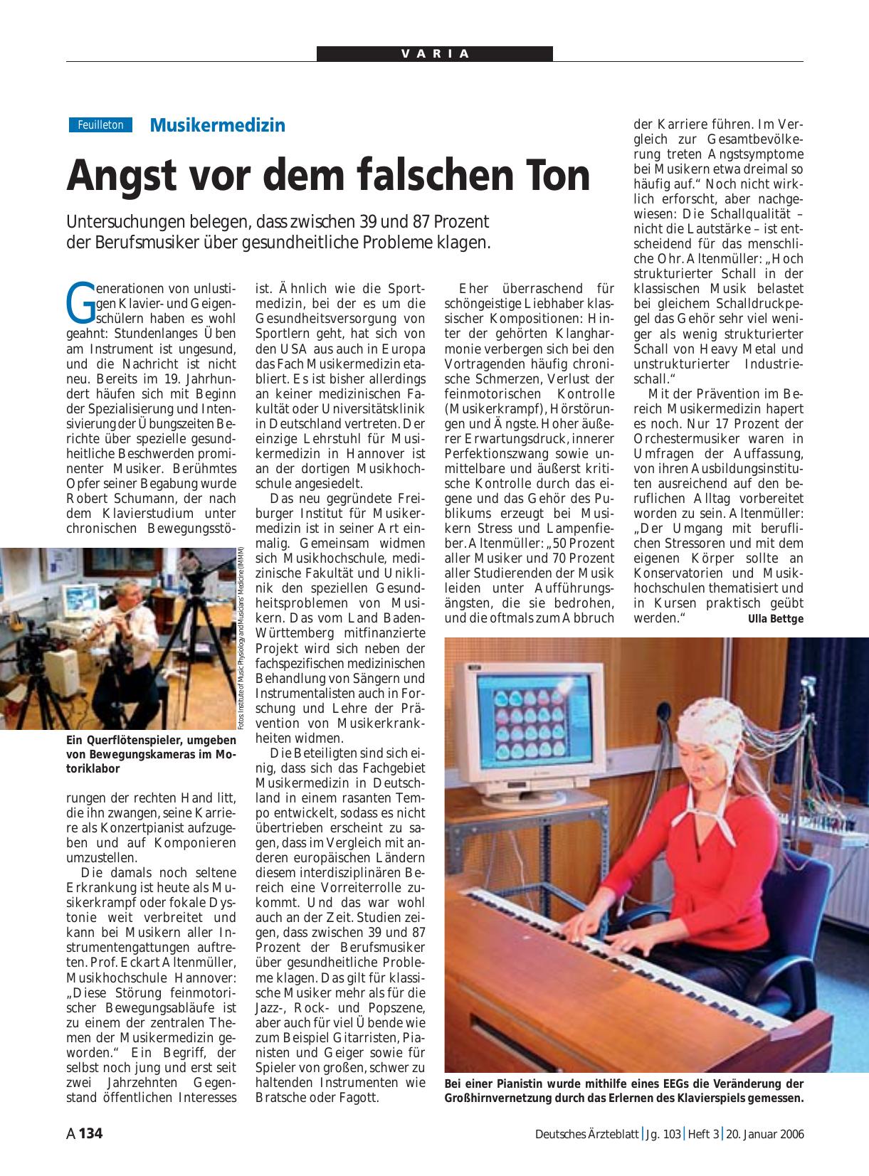 Vorschauseite 1: Musikermedizin: Angst vor dem falschen Ton