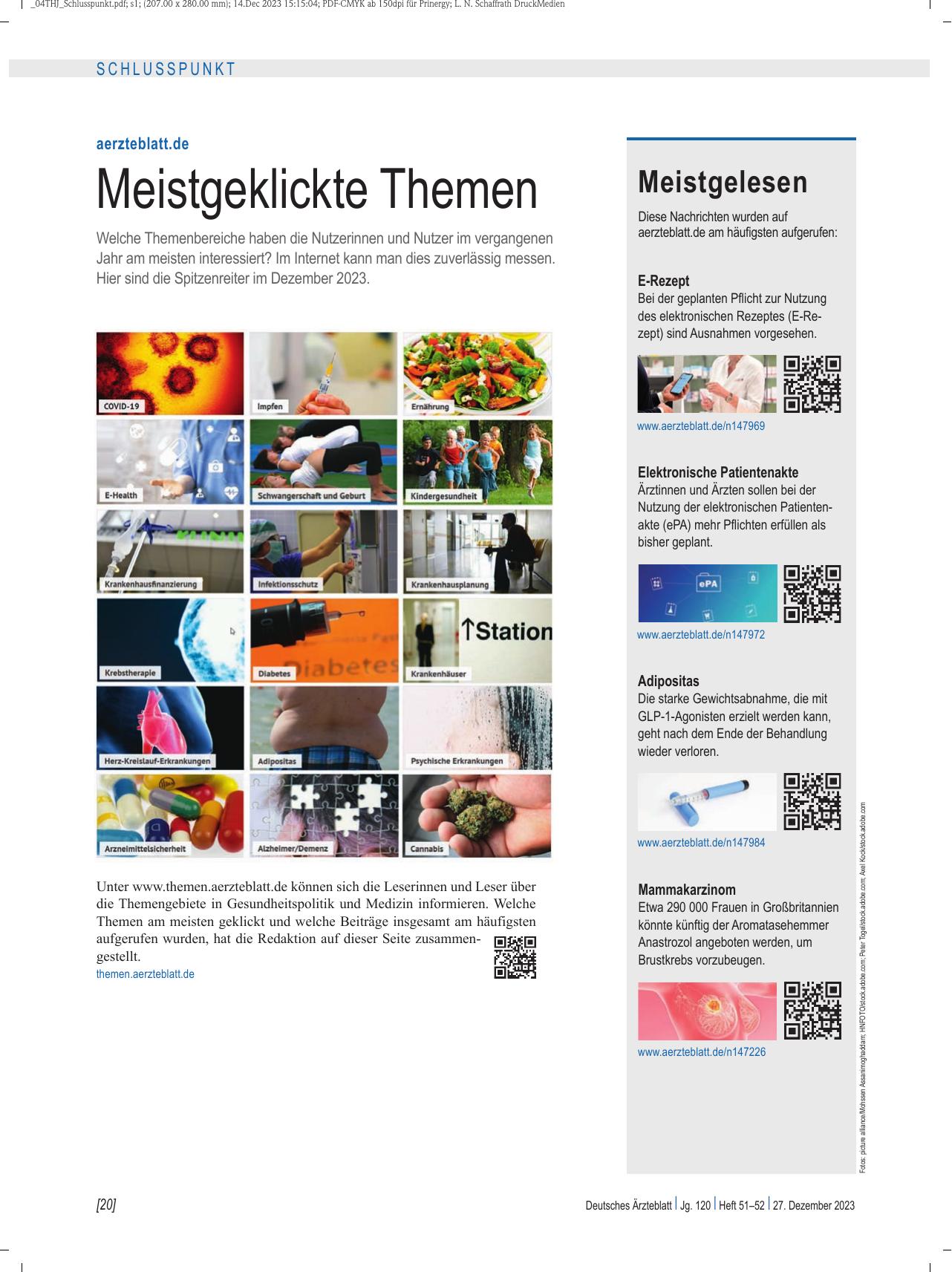 Vorschauseite 1: aerzteblatt.de: Meistgeklickte Themen
