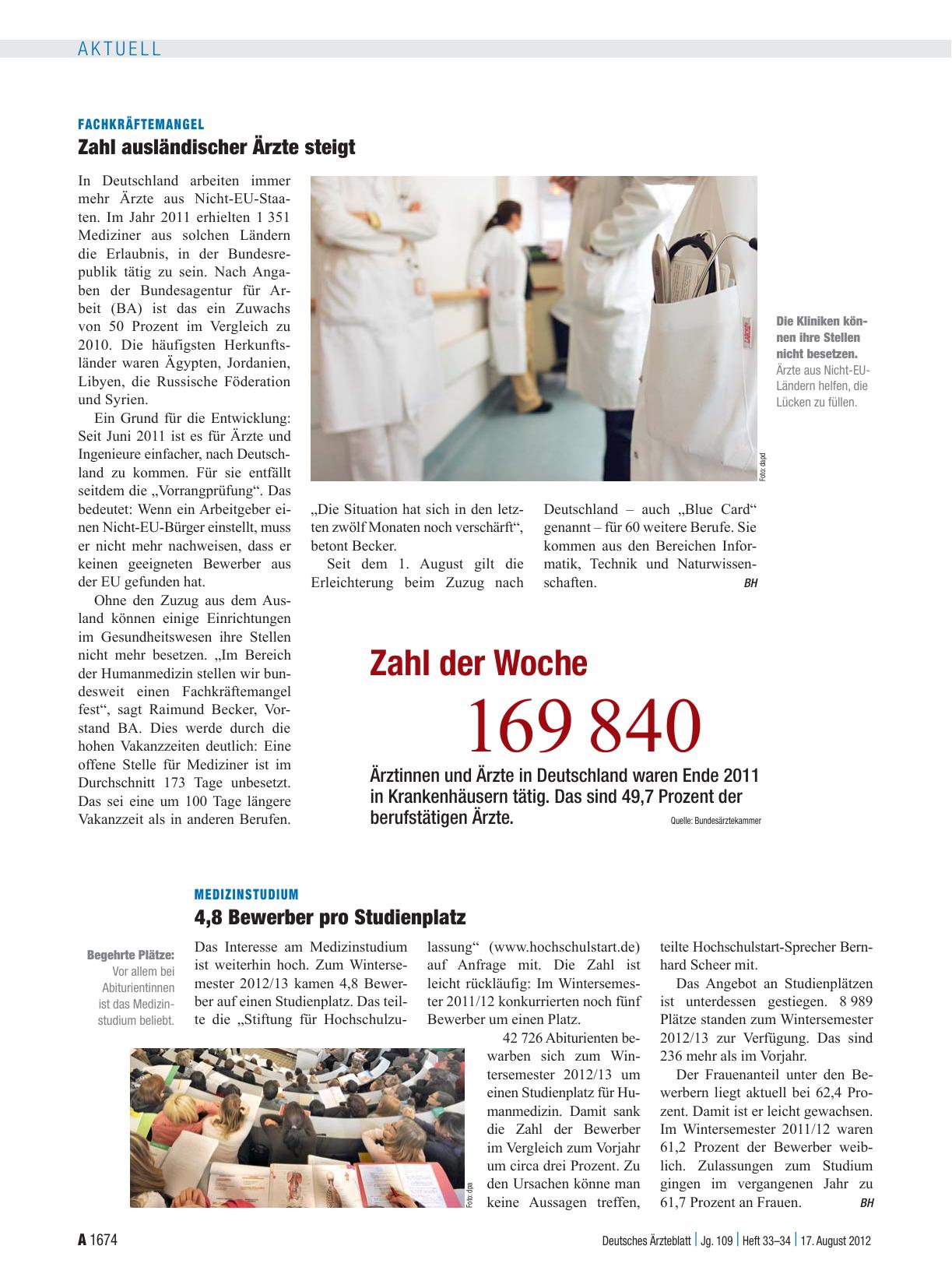 Vorschauseite 1: Fachkräftemangel: Zahl ausländischer Ärzte steigt