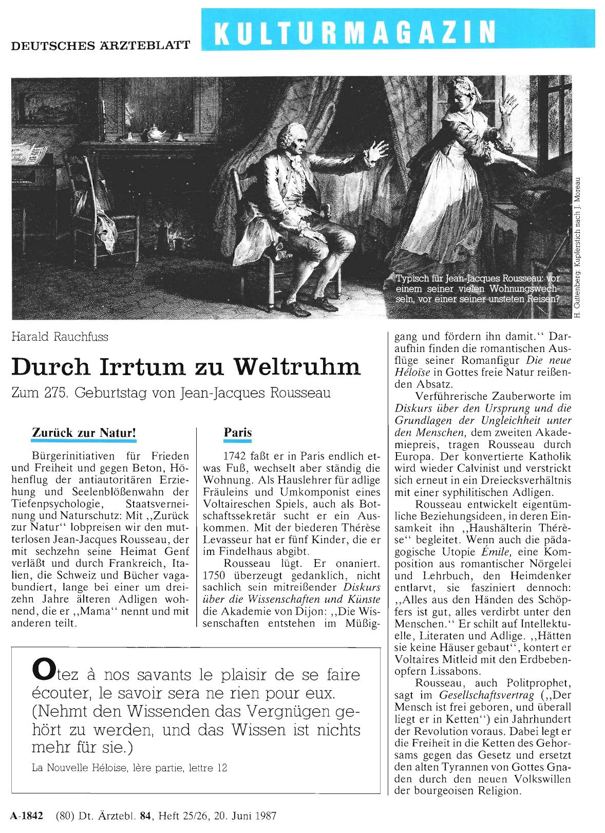 Vorschauseite 1: Durch Irrtum zu Weltruhm: Zum 275. Geburtstag von Jean-Jacques Rousseau