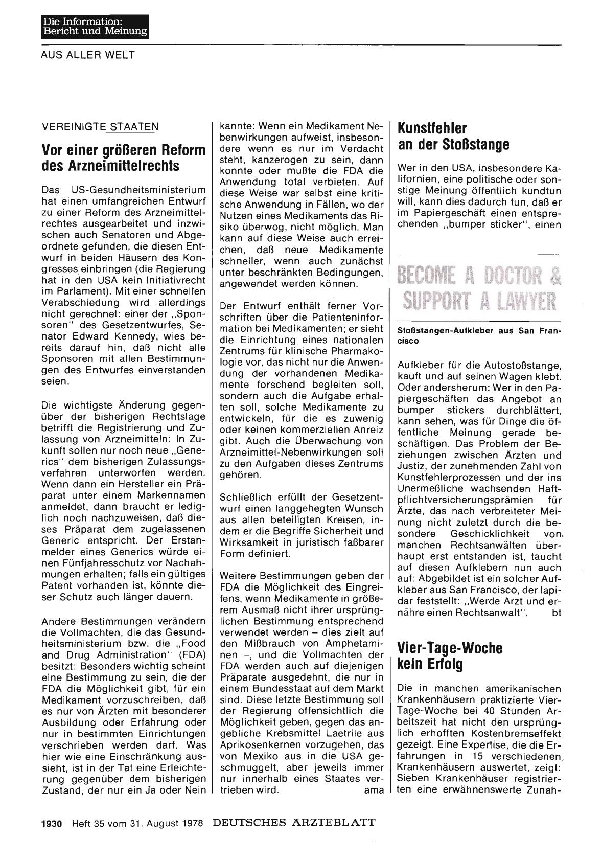 Vorschauseite 1: Vereinigte Staaten: Vor einer größeren Reform des Arzneimittelrechts