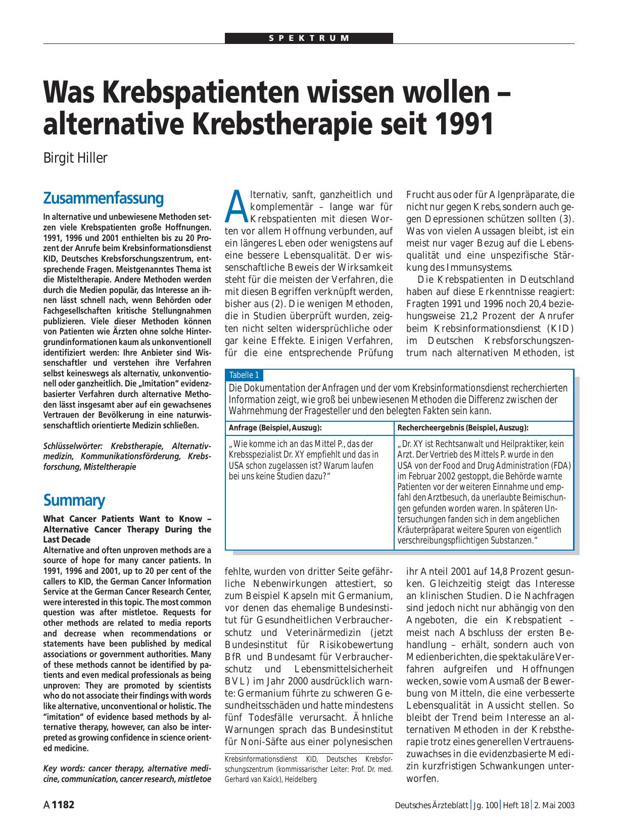 Vorschauseite 1: Was Krebspatienten wissen wollen – alternative Krebstherapie seit 1991