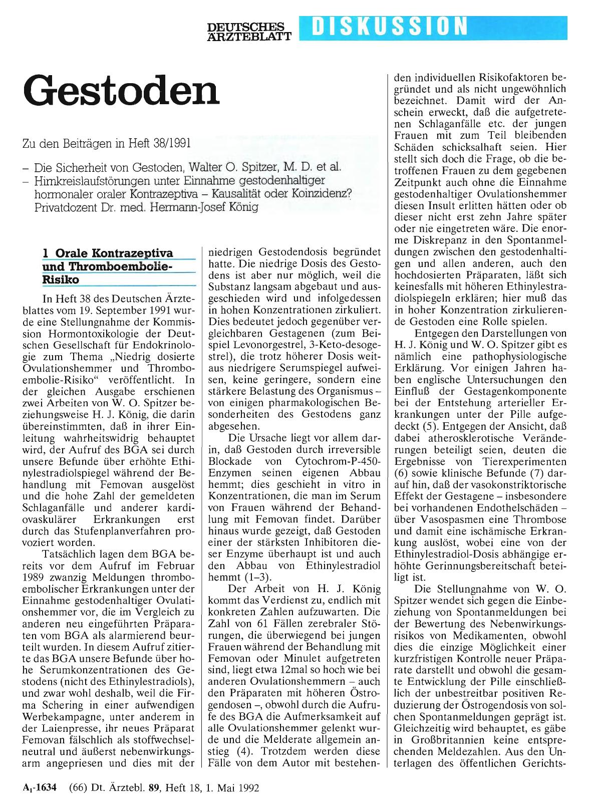 Vorschauseite 1: Gestoden: 1 Orale Kontrazeptiva und Thromboembolie-Risiko