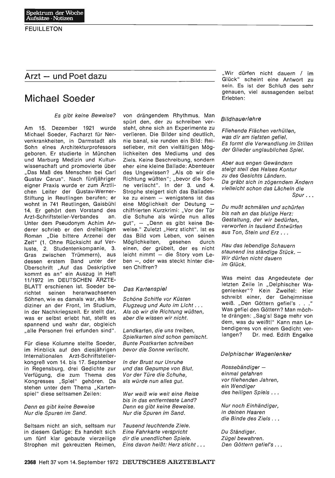 Vorschauseite 1: Arzt — und Poet dazu: Michael Soeder