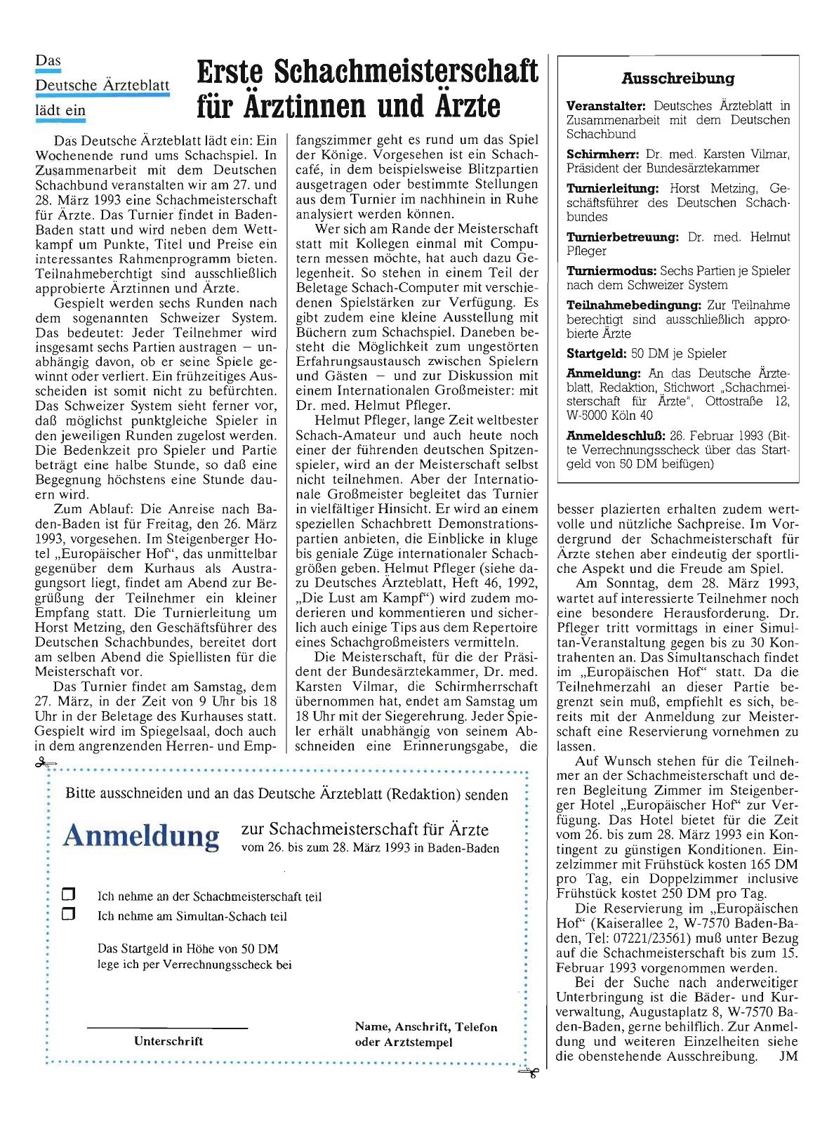 Vorschauseite 1: Erste Schachmeisterschaft für Ärztinnen und Ärzte