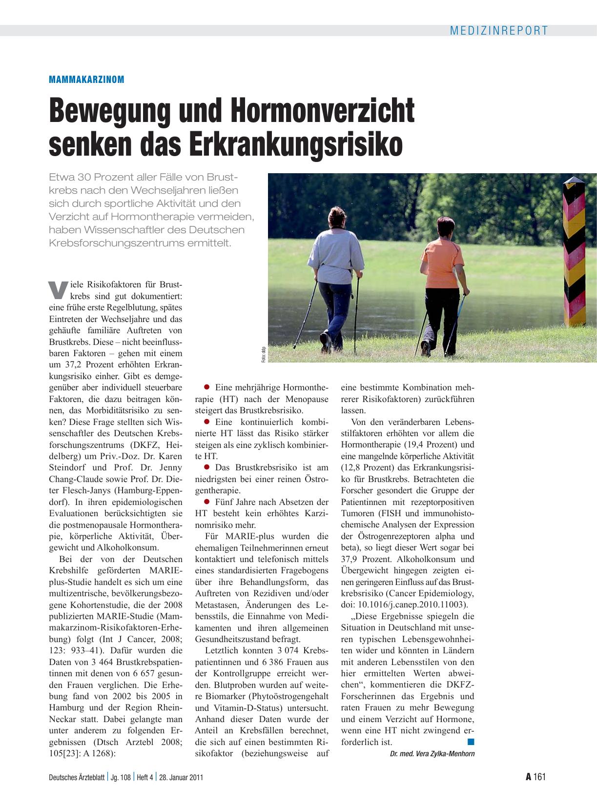Vorschauseite 1: Mammakarzinom: Bewegung und Hormonverzicht senken das Erkrankungsrisiko