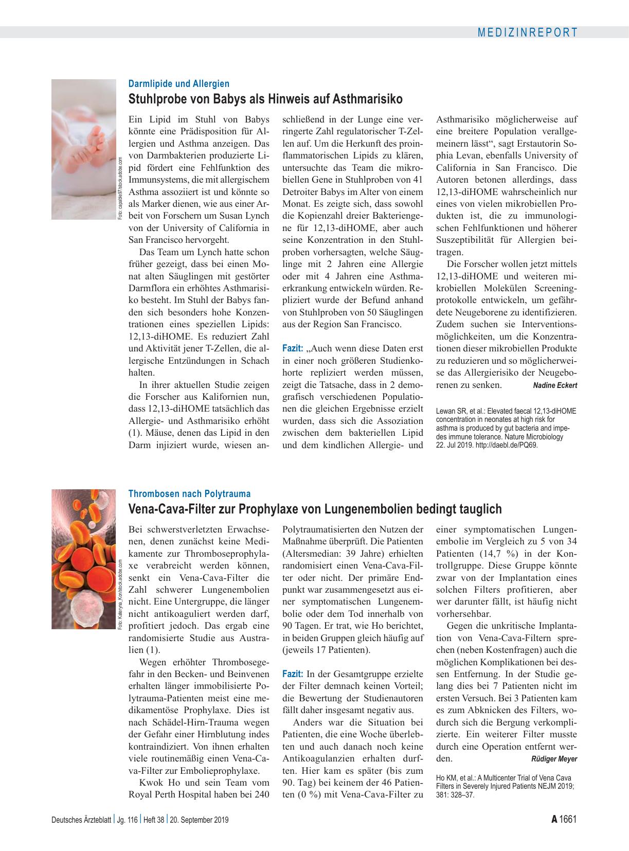 Vorschauseite 1: Thrombosen nach Polytrauma: Vena-Cava-Filter zur Prophylaxe von Lungenembolien bedingt tauglich
