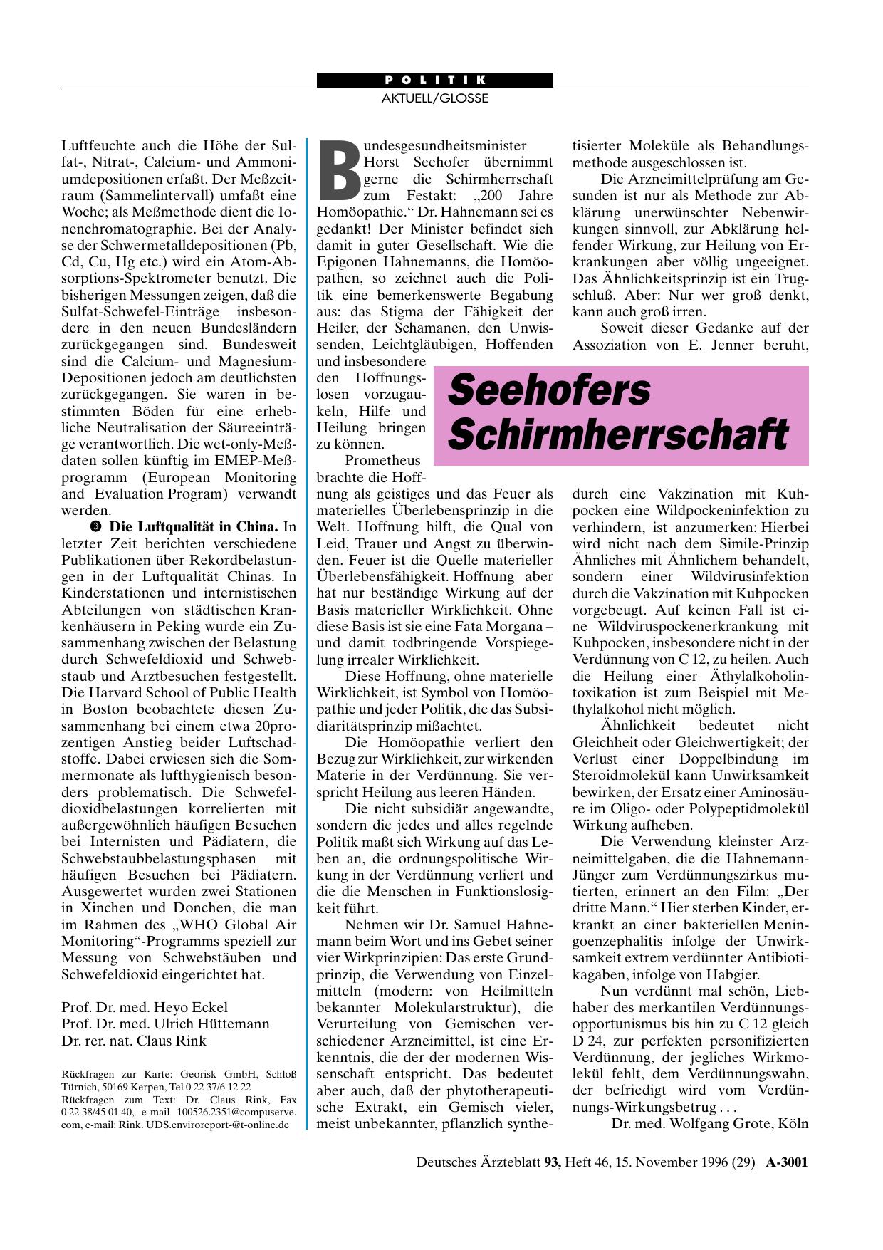 Vorschauseite 1: Seehofers Schirmherrschaft