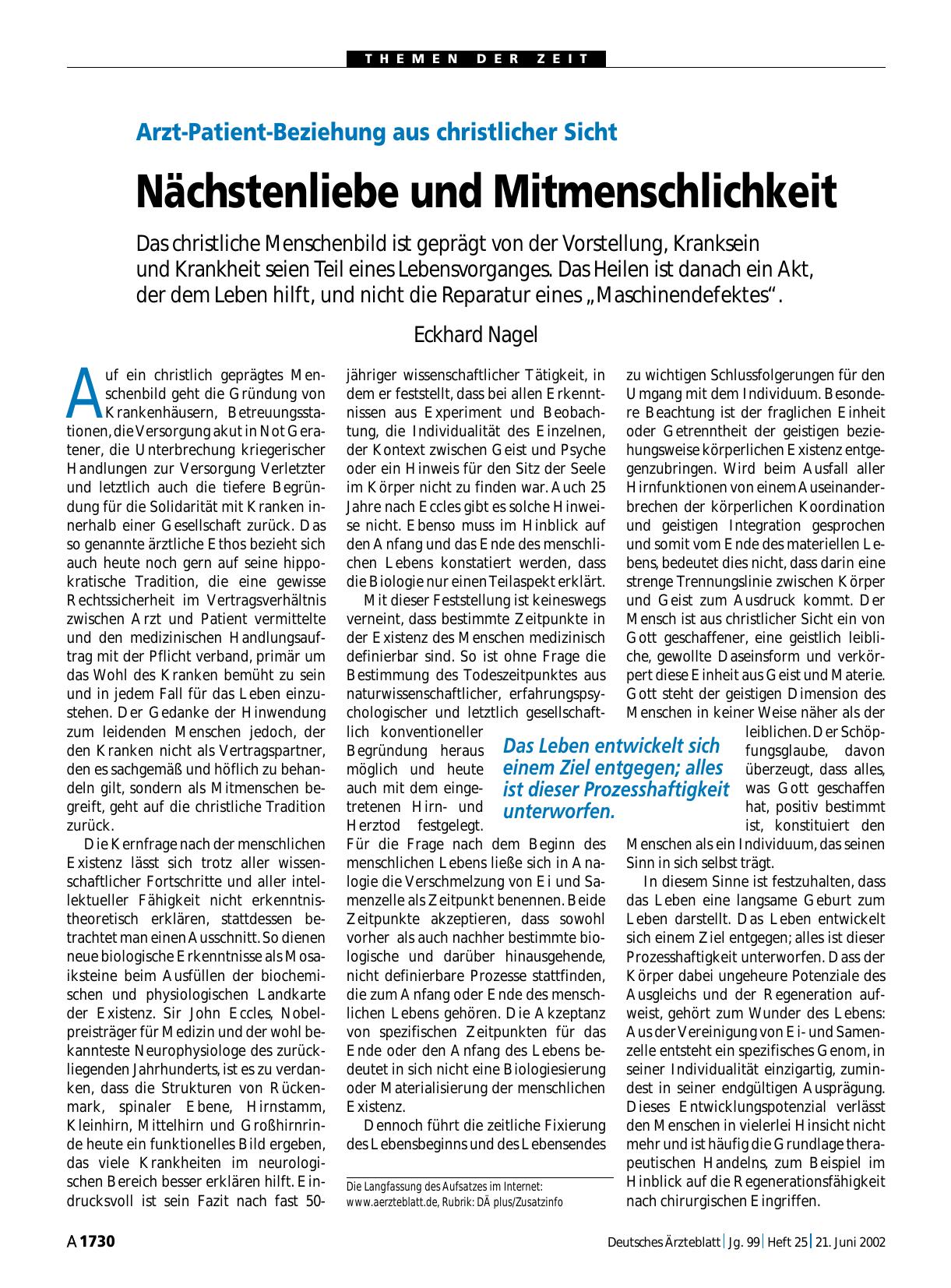 Vorschauseite 1: Arzt-Patient-Beziehung aus christlicher Sicht: Nächstenliebe und Mitmenschlichkeit