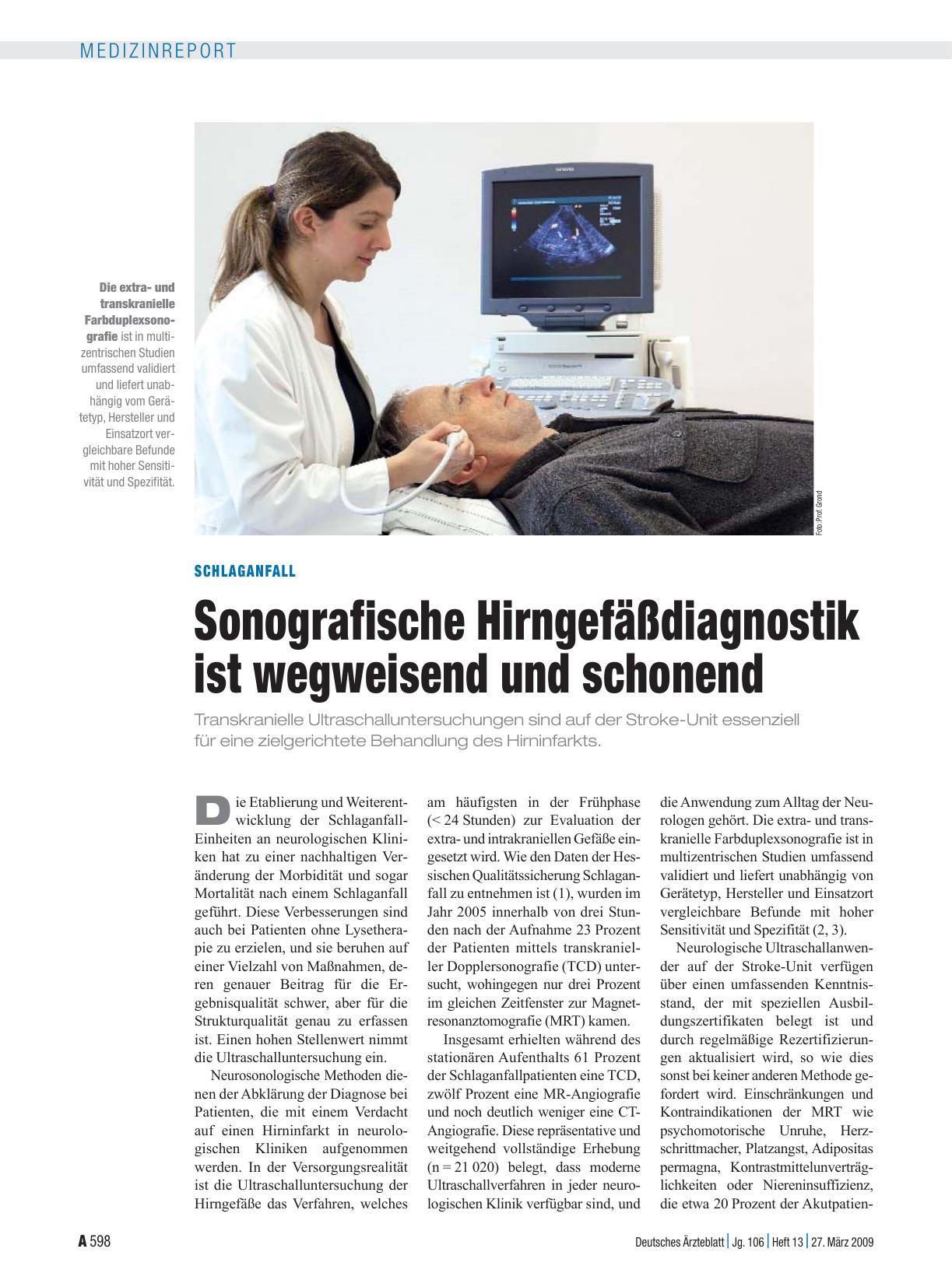 Vorschauseite 1: Schlaganfall: Sonografische Hirngefäßdiagnostik ist wegweisend und schonend