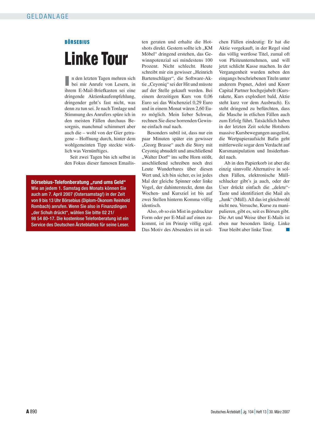 Vorschauseite 1: Börsebius: Linke Tour