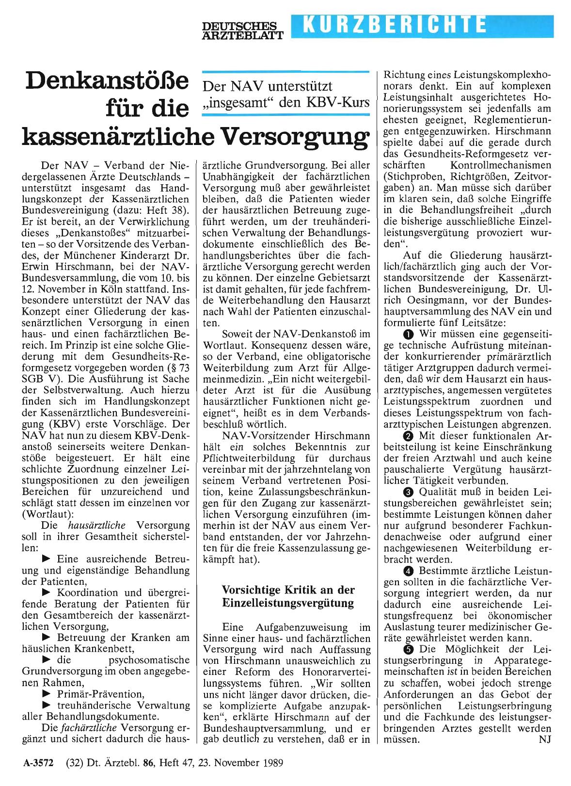 Vorschauseite 1: Denkanstöße für die kassenärztliche Versorgung: Der NAV unterstützt „insgesamt“ den KBV-Kurs