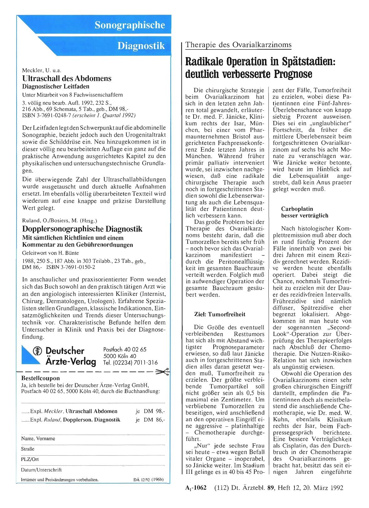 Vorschauseite 1: Therapie des Ovarialkarzinoms: Radikale Operation in Spätstadien: deutlich verbesserte Prognose