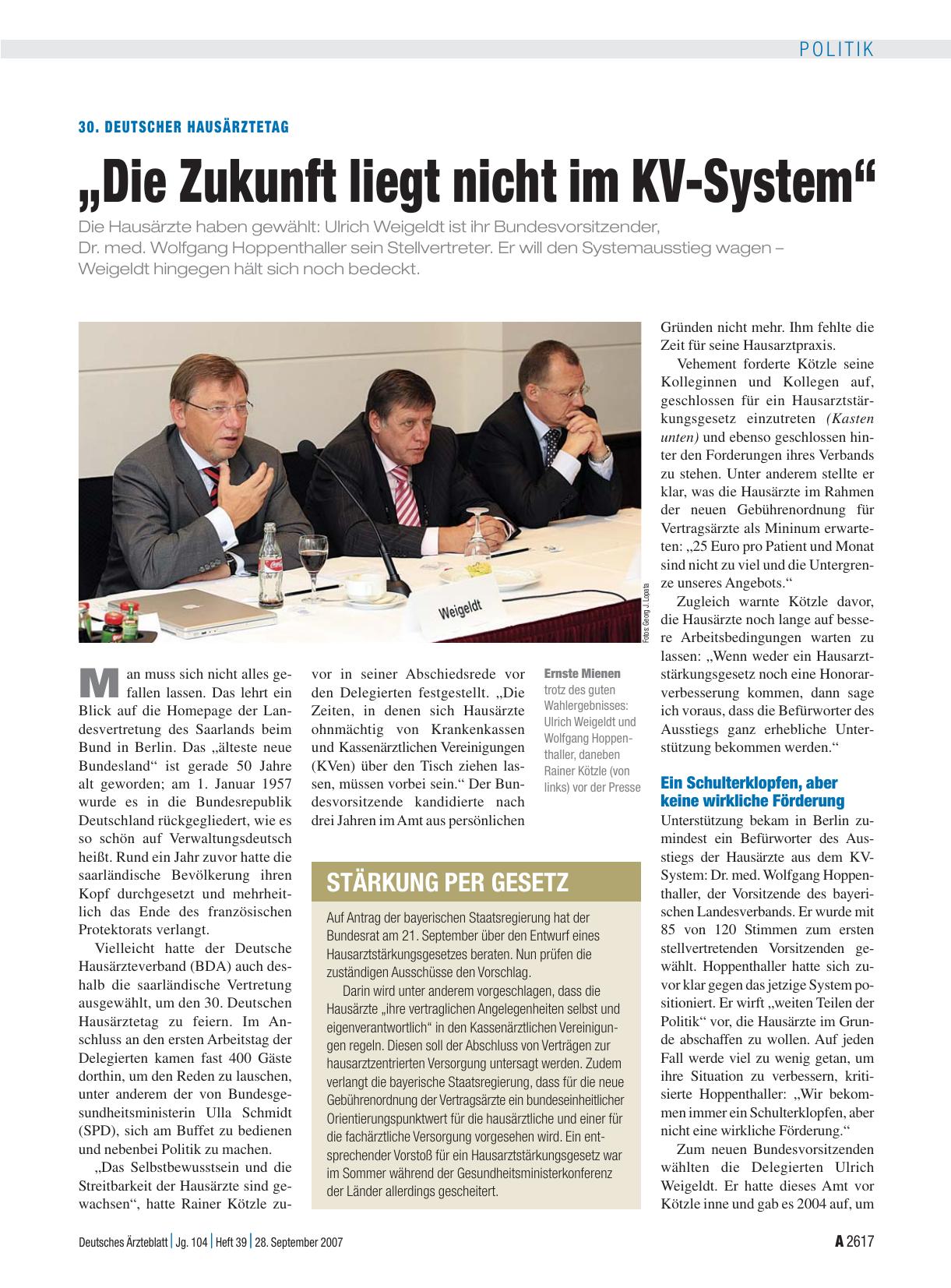 Vorschauseite 1: 30. Deutscher Hausärztetag: „Die Zukunft liegt nicht im KV-System“