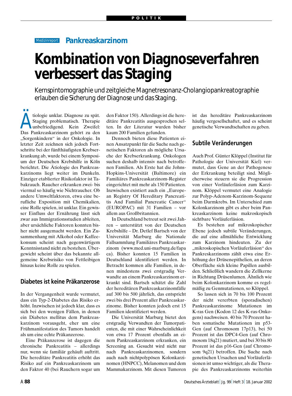 Vorschauseite 1: Pankreaskarzinom: Kombination von Diagnoseverfahren verbessert das Staging