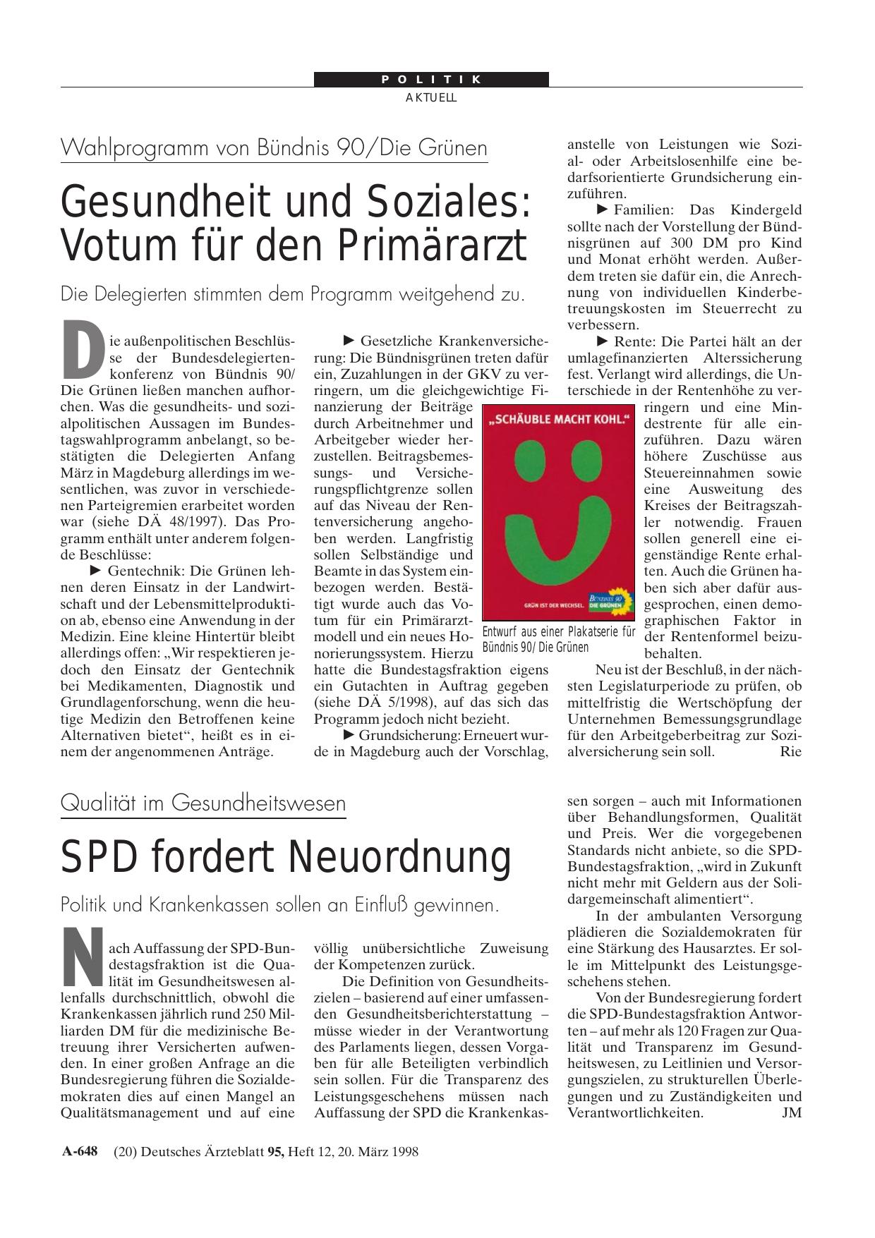 Vorschauseite 1: Qualität im Gesundheitswesen: SPD fordert Neuordnung