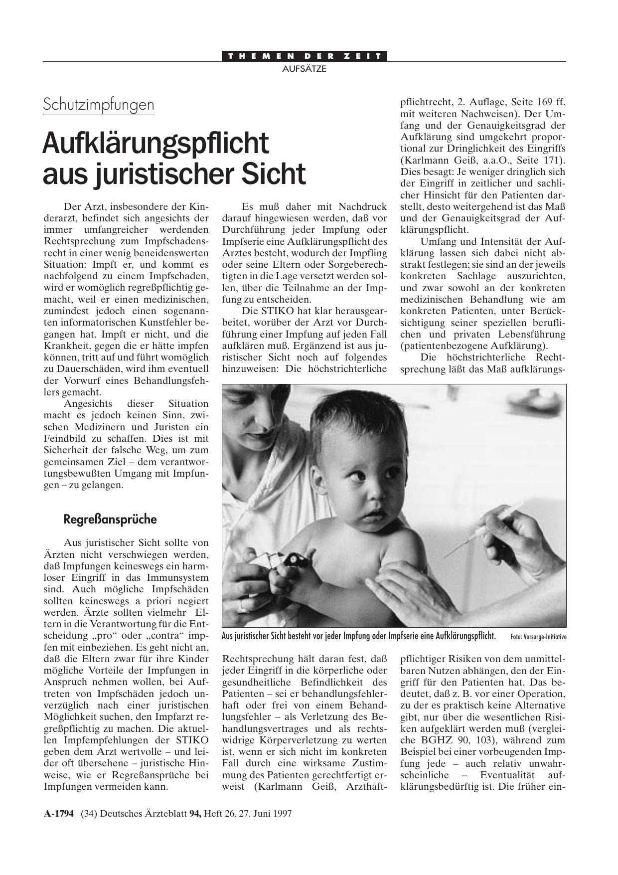 Vorschauseite 1: Schutzimpfungen: Aufklärungspflicht aus juristischer Sicht