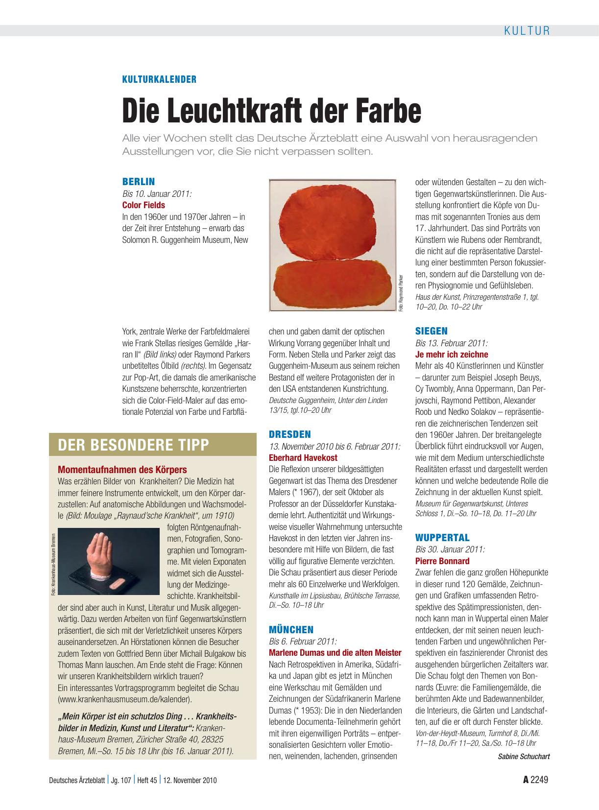 Vorschauseite 1: Kulturkalender: Die Leuchtkraft der Farbe