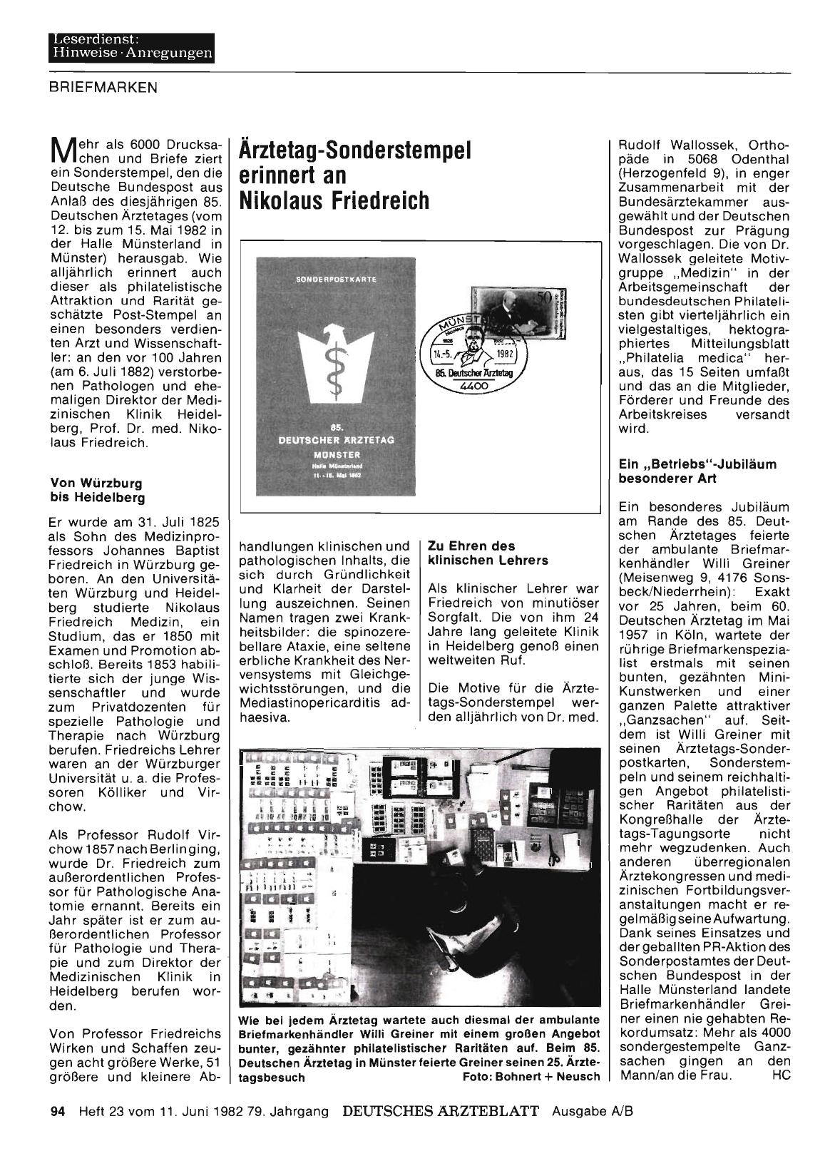 Vorschauseite 1: Ärztetag-Sonderstempel erinnert an Nikolaus Friedreich