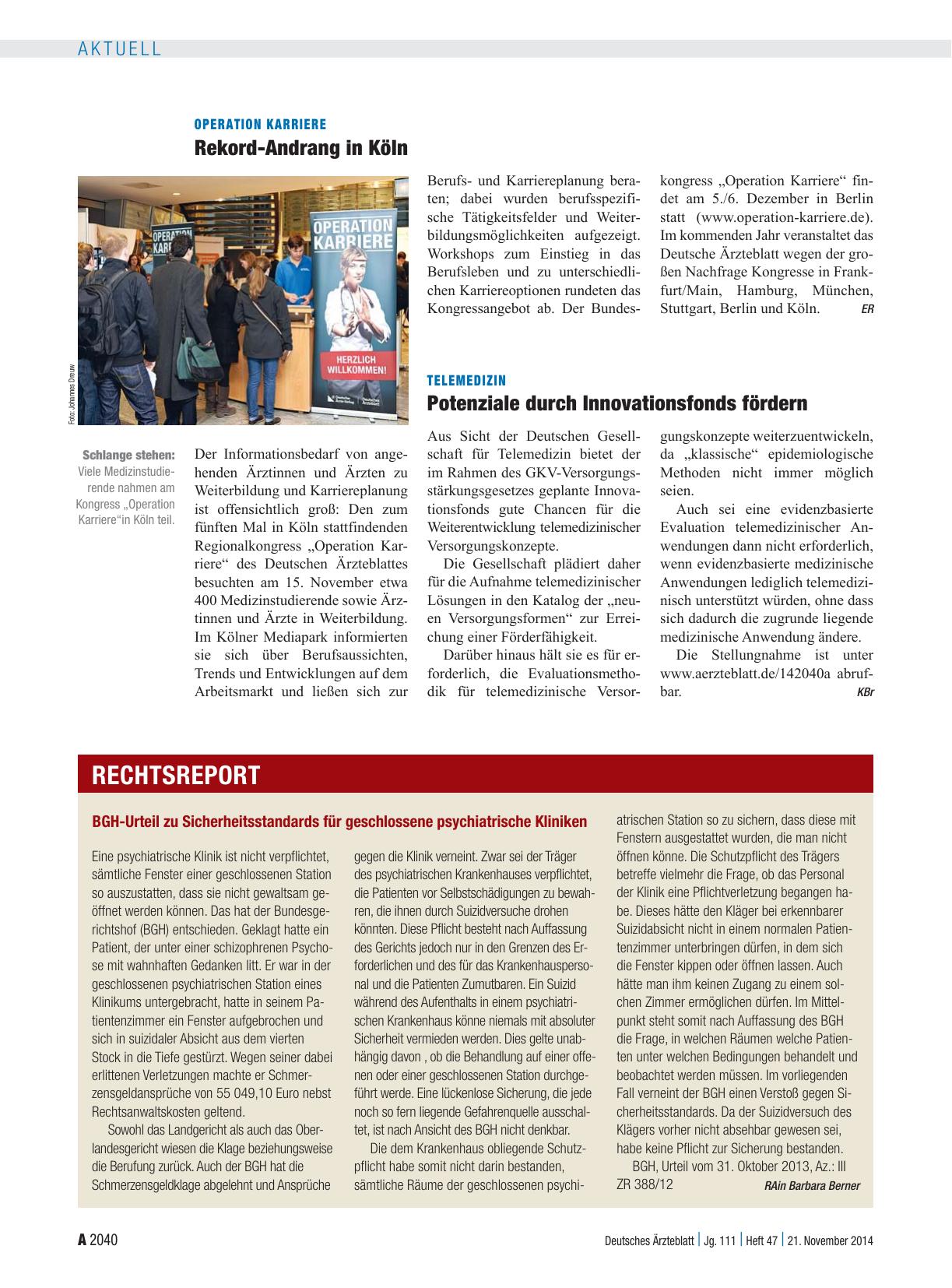 Vorschauseite 1: BGH-Urteil zu Sicherheitsstandards für geschlossene psychiatrische Kliniken