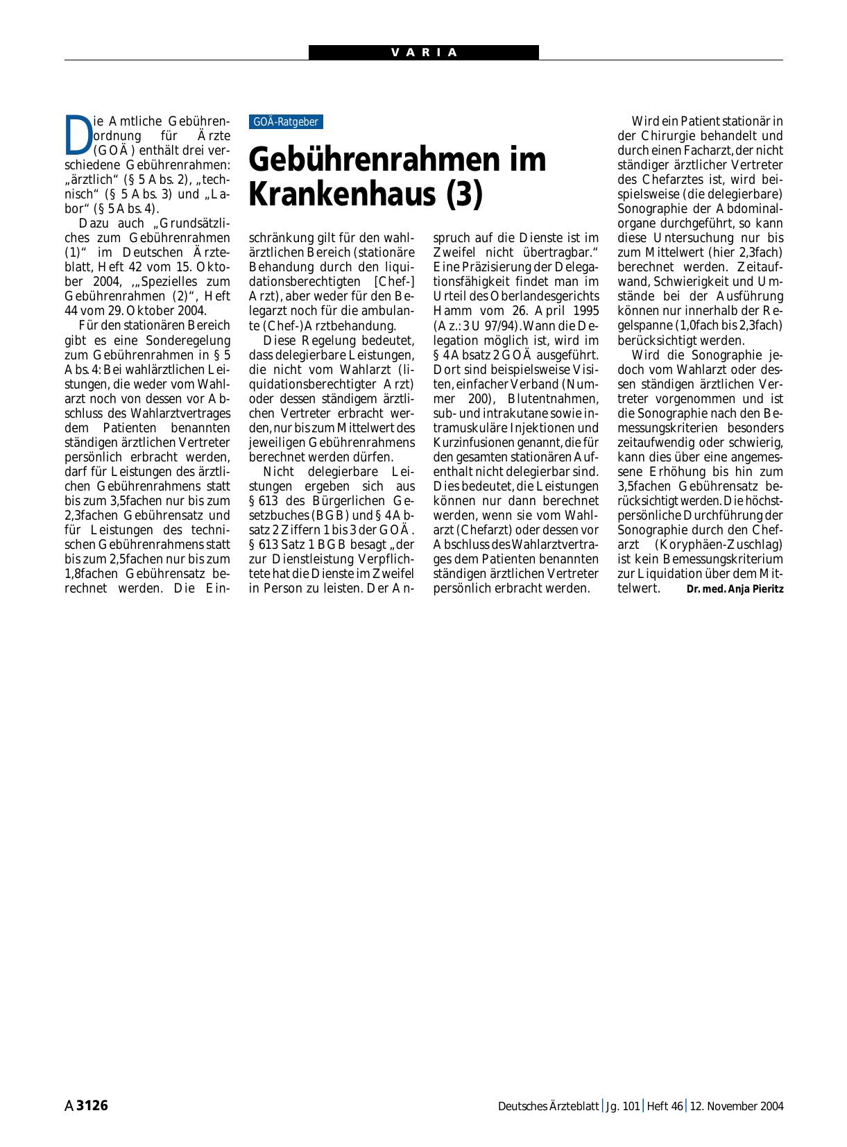 Vorschauseite 1: Gebührenrahmen im Krankenhaus (3)