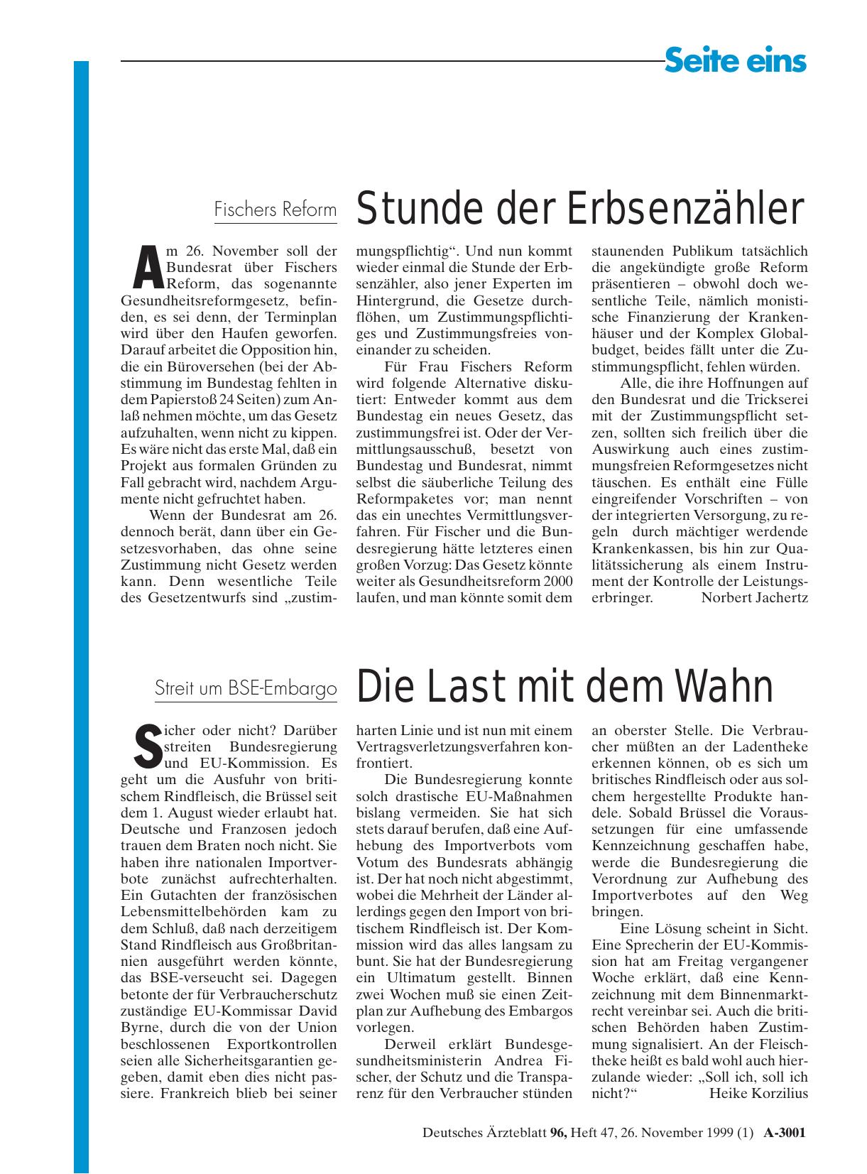 Vorschauseite 1: Fischers Reform Stunde der Erbsenzähler