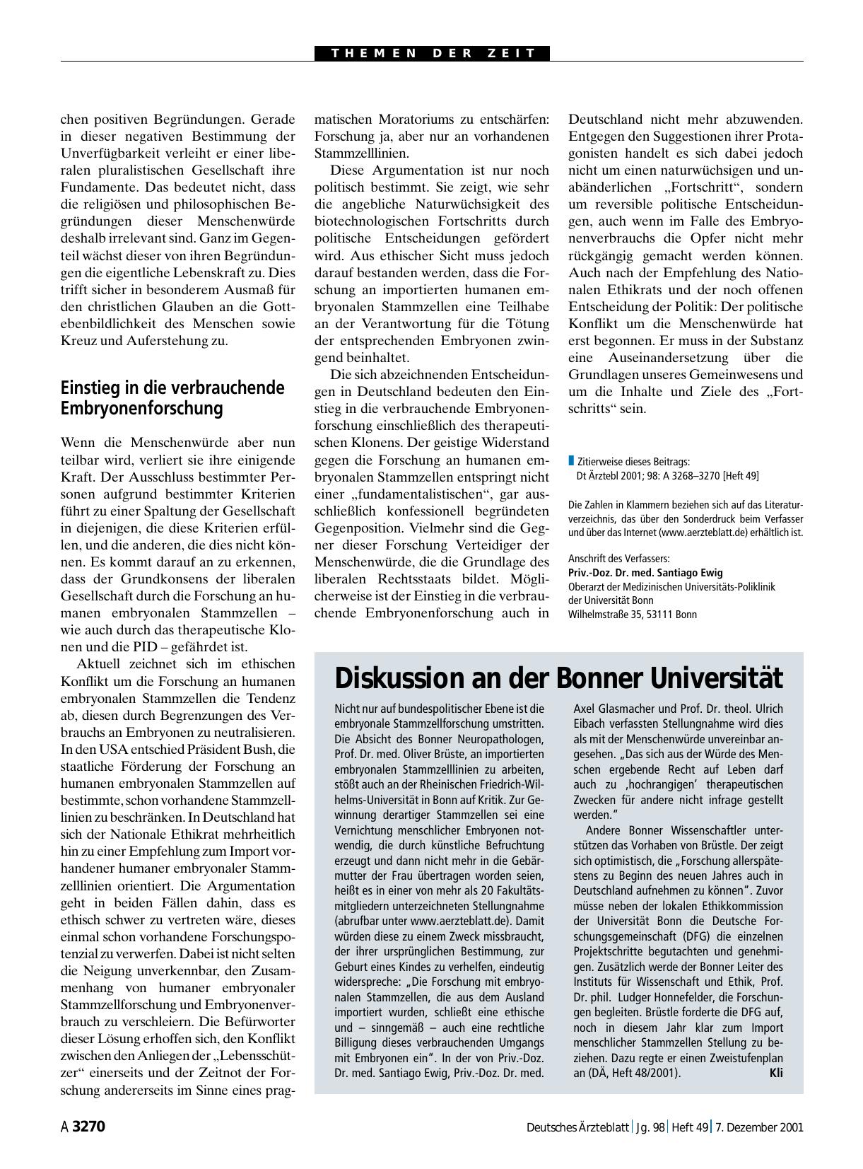 Vorschauseite 1: Diskussion an der Bonner Universität