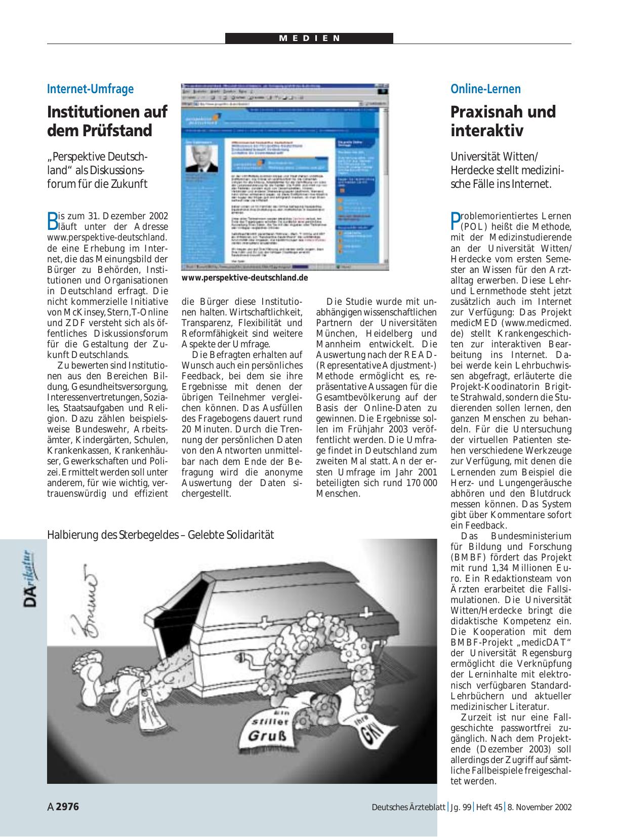 Vorschauseite 1: Internet-Umfrage: Institutionen auf dem Prüfstand