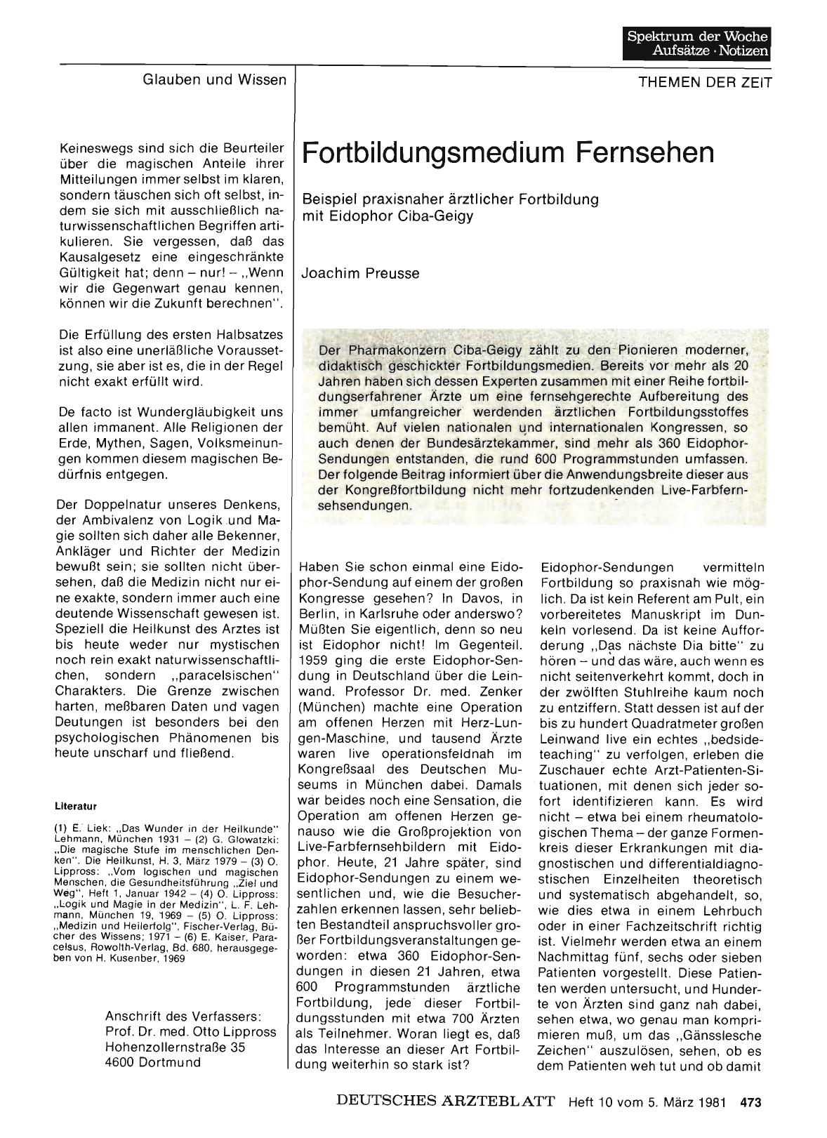 Vorschauseite 1: Fortbildungsmedium Fernsehen