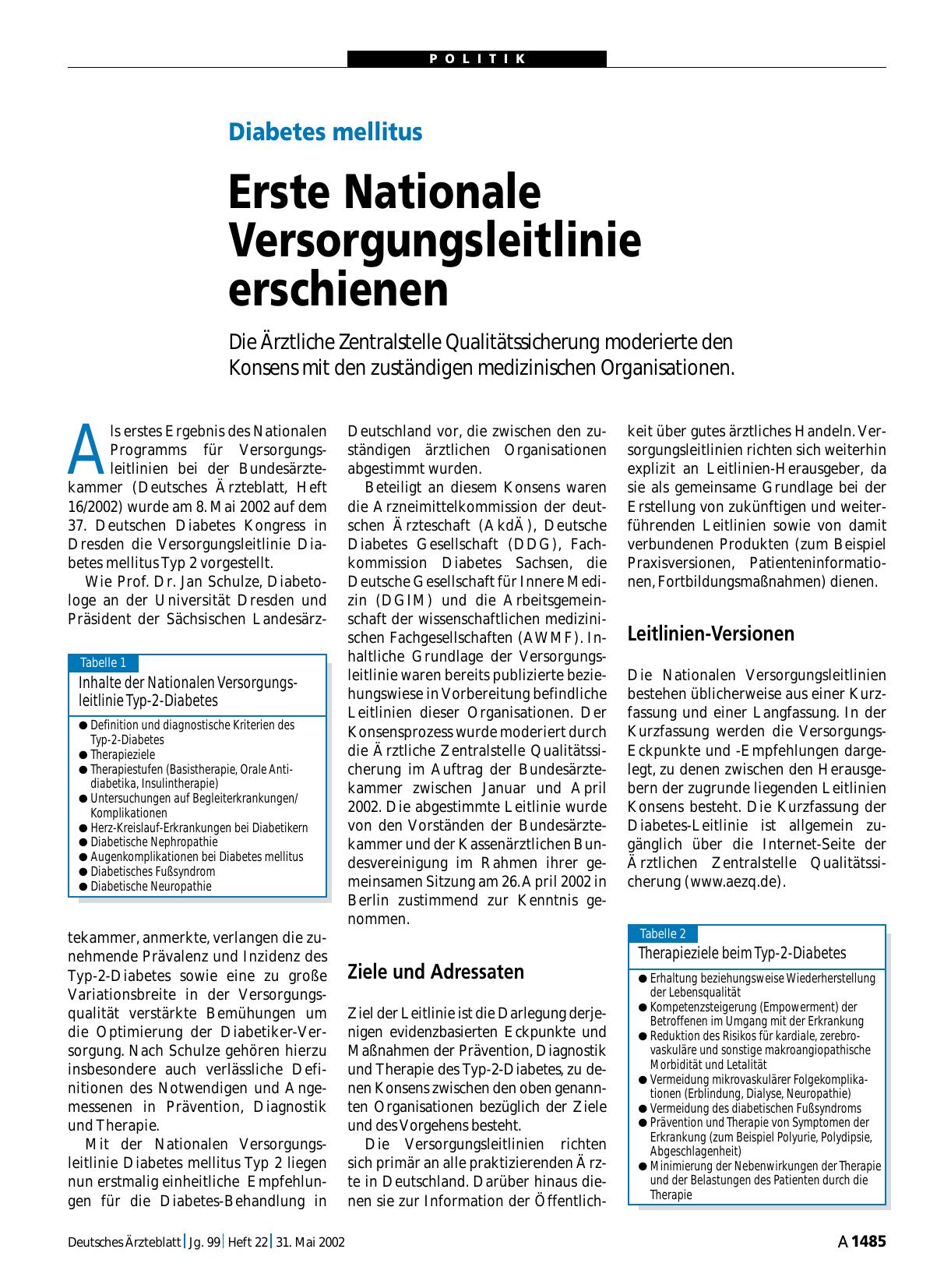 Vorschauseite 1: Diabetes mellitus: Erste Nationale Versorgungsleitlinie erschienen