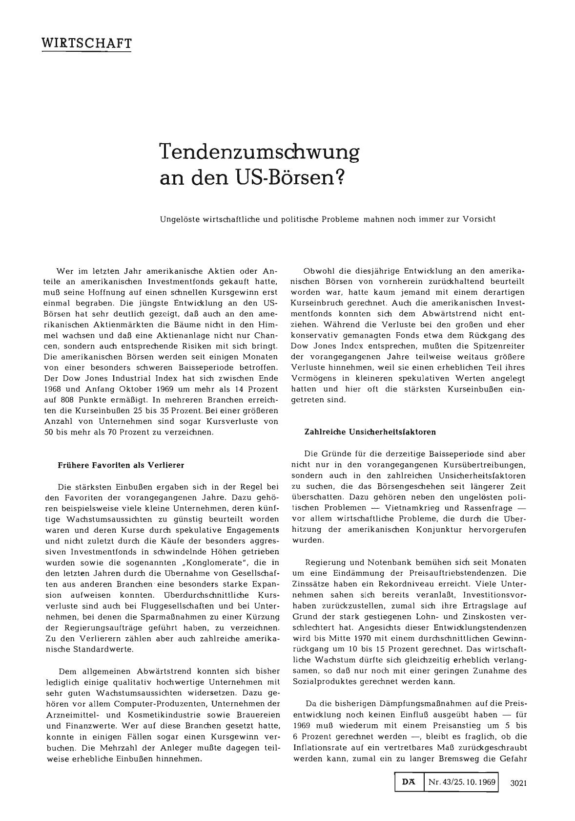 Vorschauseite 1: Tendenzumschwung an den US-Börsen?