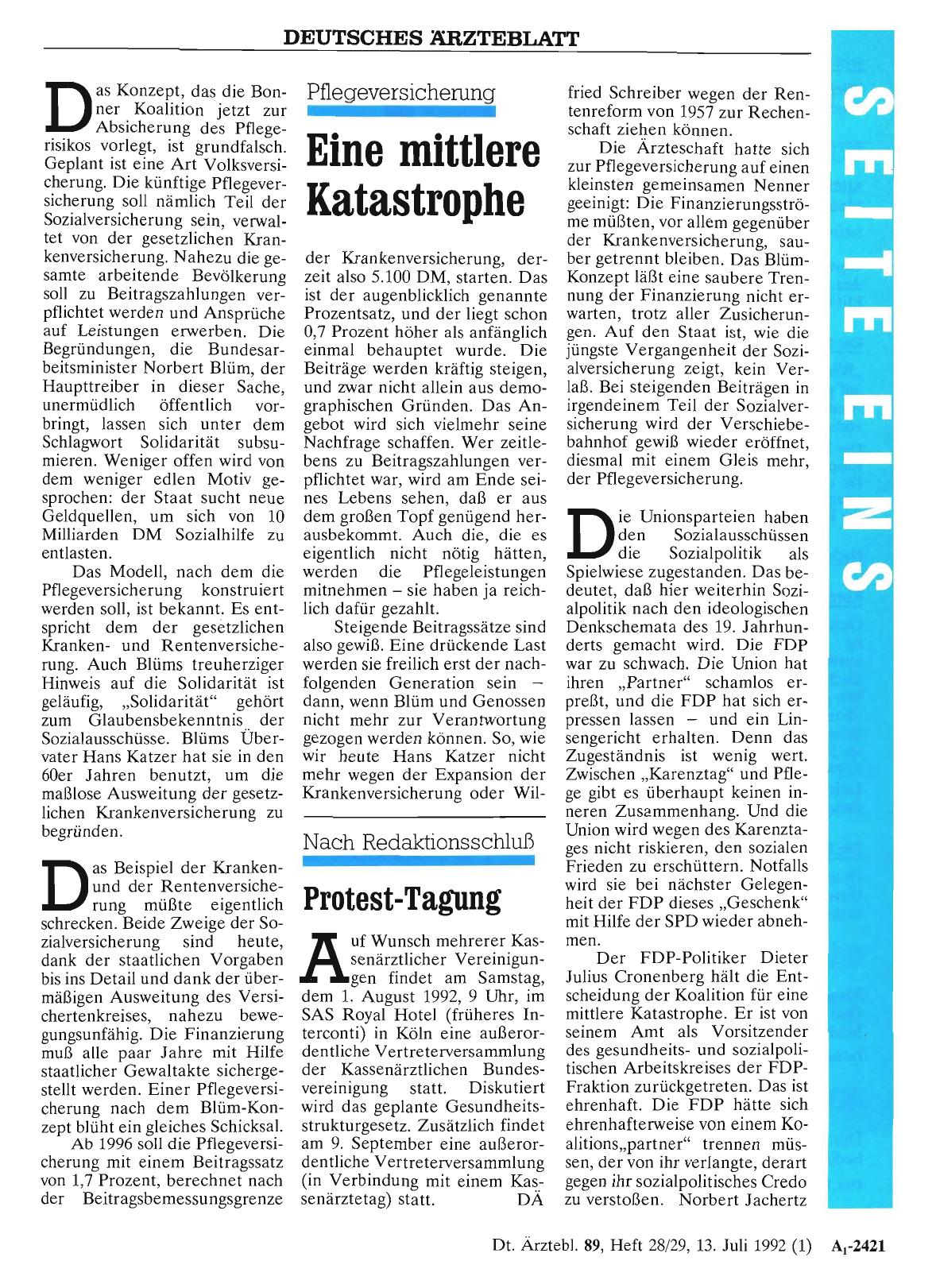 Vorschauseite 1: Nach Redaktionsschluß: Protest-Tagung
