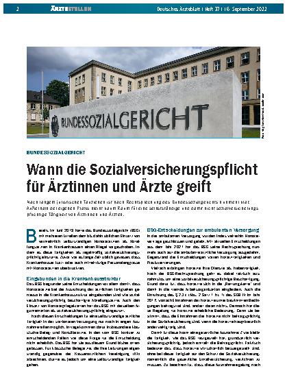 Vorschauseite 1: Bundessozialgericht: Wann die Sozialversicherungspflicht für Ärztinnen und Ärzte greift