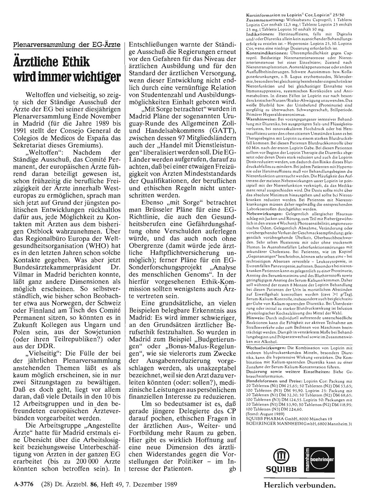 Vorschauseite 1: Plenarversammlung der EG-Ärzte: Ärztliche Ethik wird immer wichtiger