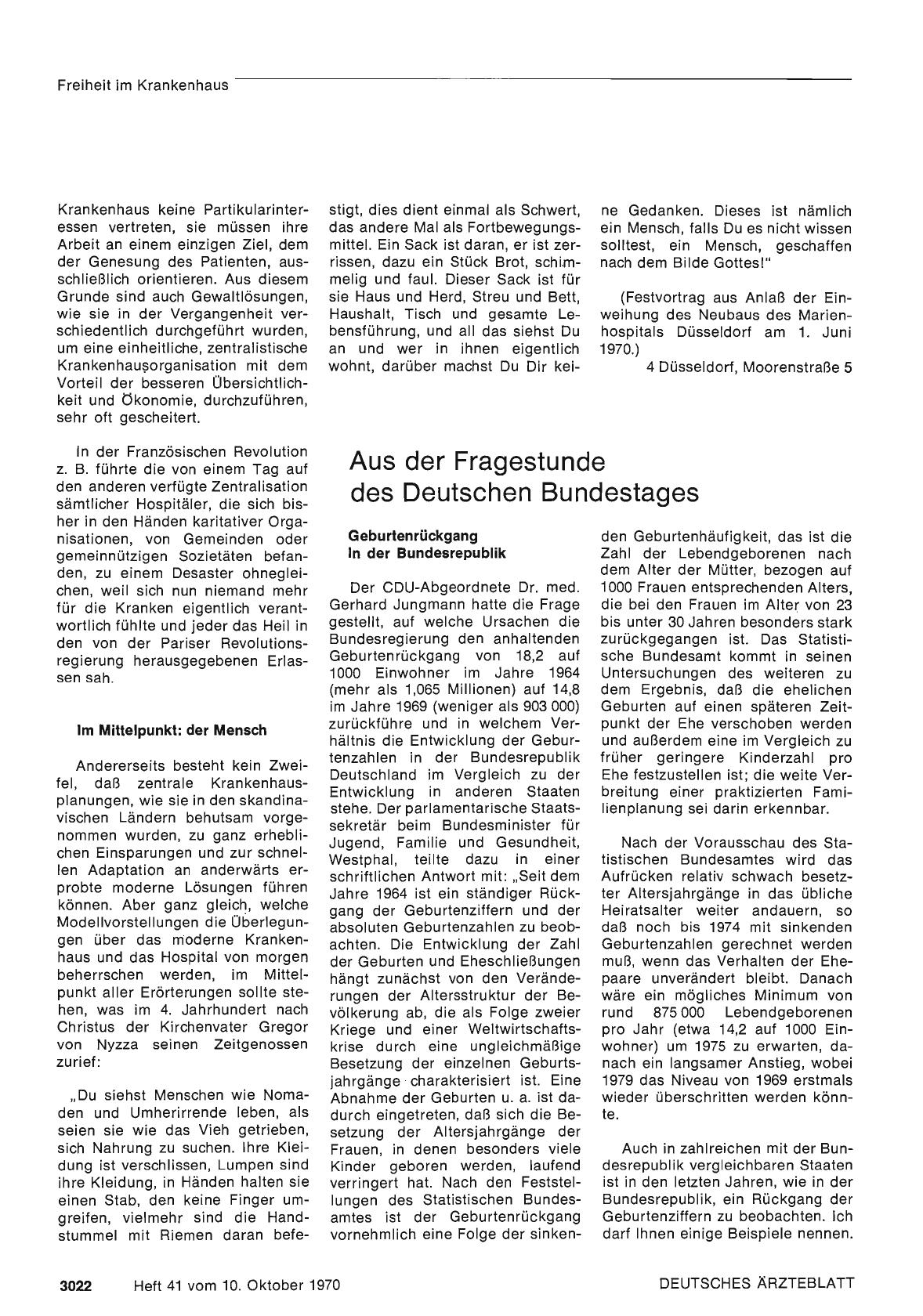 Vorschauseite 1: Aus der Fragestunde des Deutschen Bundestages