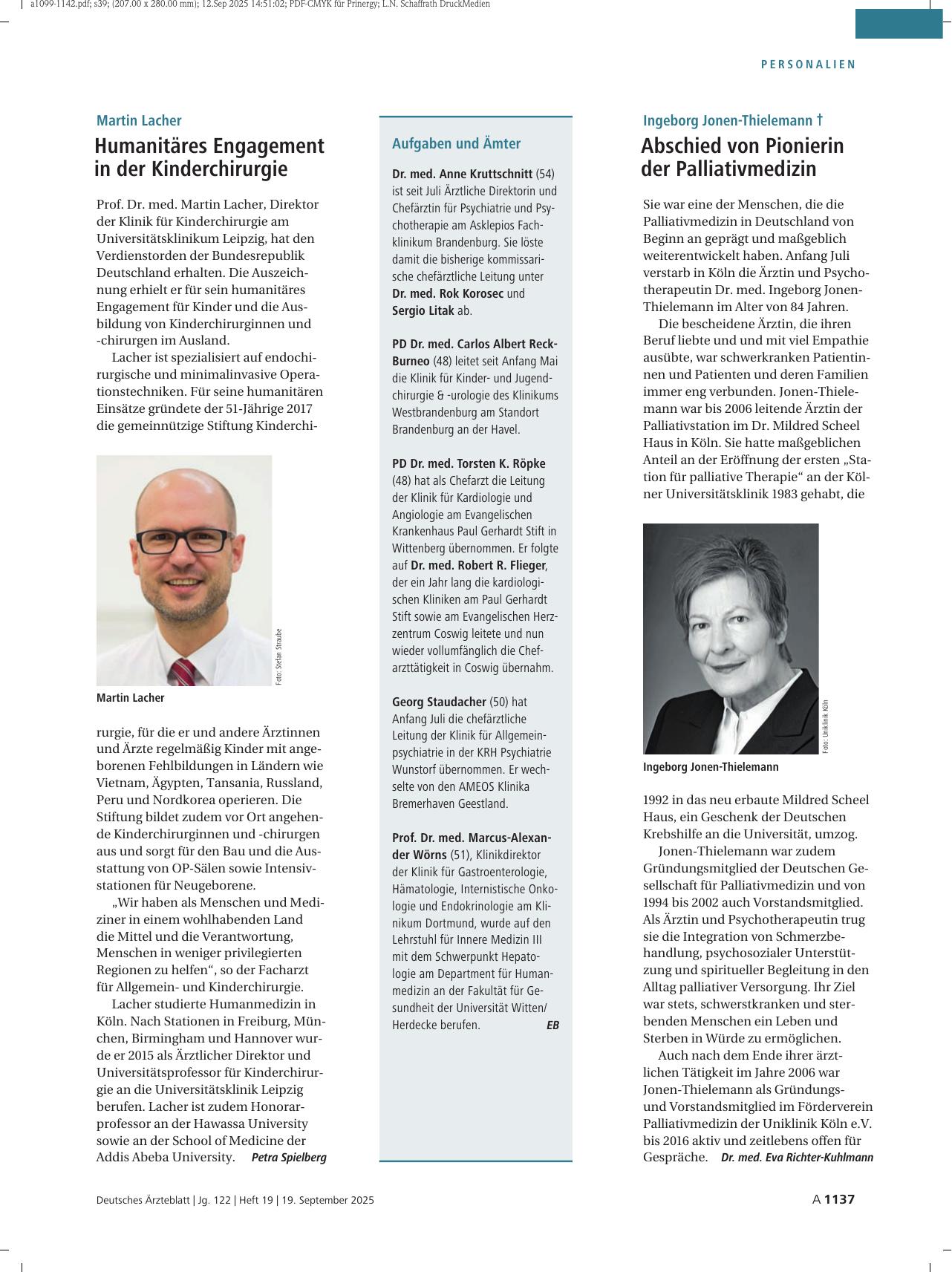 Vorschauseite 1: Martin Lacher: Humanitäres Engagement in der Kinderchirurgie