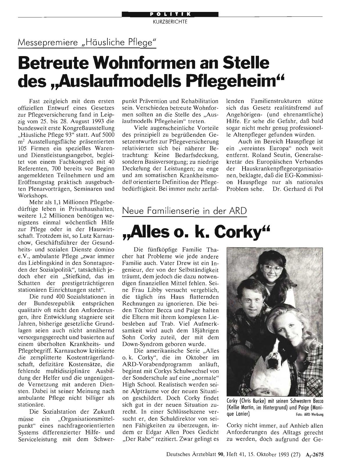 Vorschauseite 1: Messepremiere „Häusliche Pflege“: Betreute Wohnformen an Stelle des „Auslaufmodells Pflegeheim“