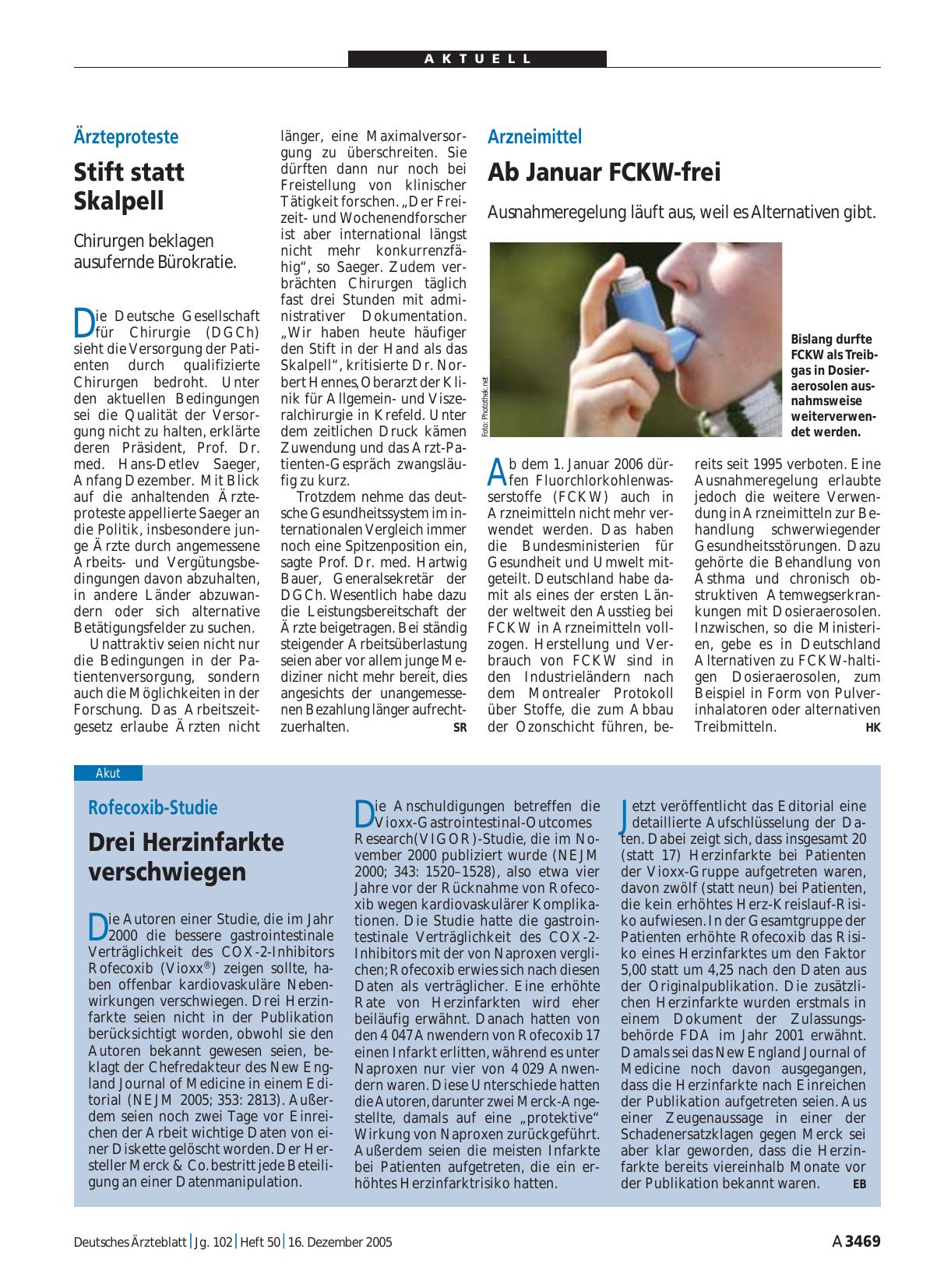 Vorschauseite 1: Rofecoxib-Studie: Drei Herzinfarkte verschwiegen