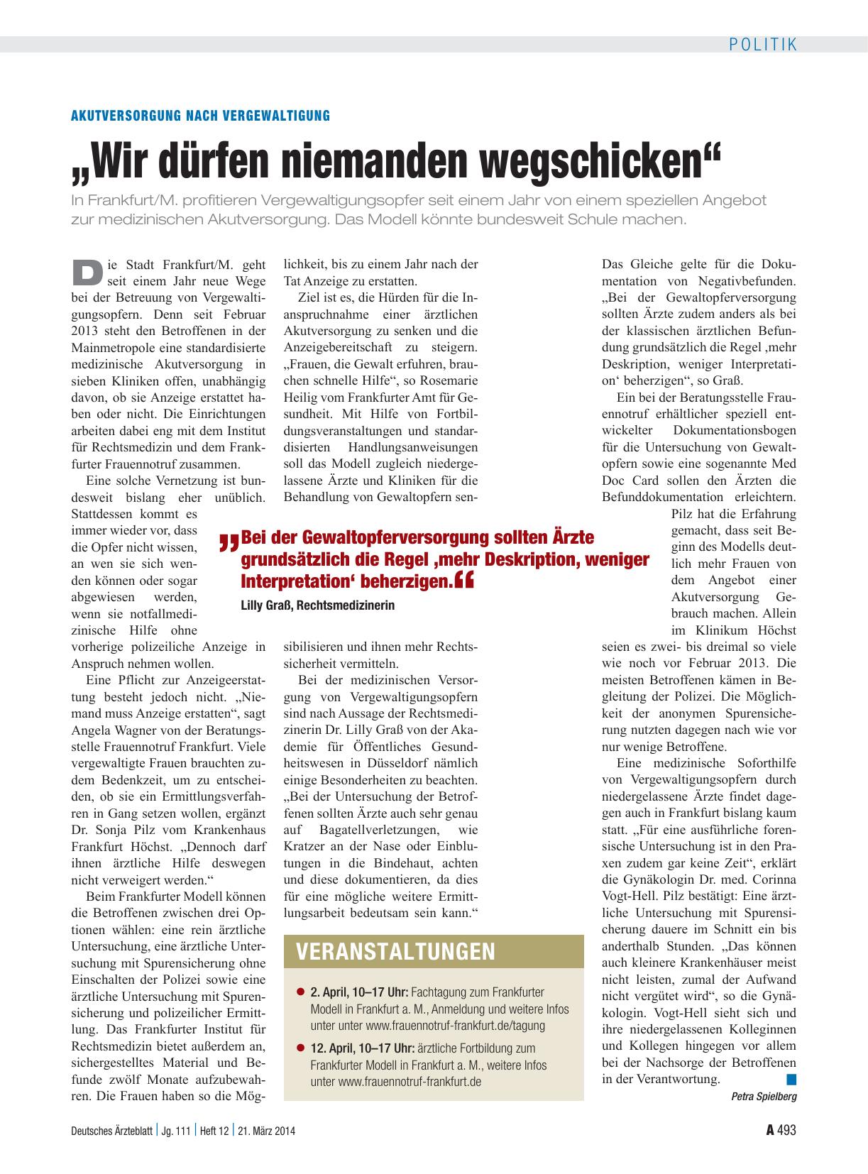 Vorschauseite 1: Akutversorgung nach Vergewaltigung: „Wir dürfen niemanden wegschicken“