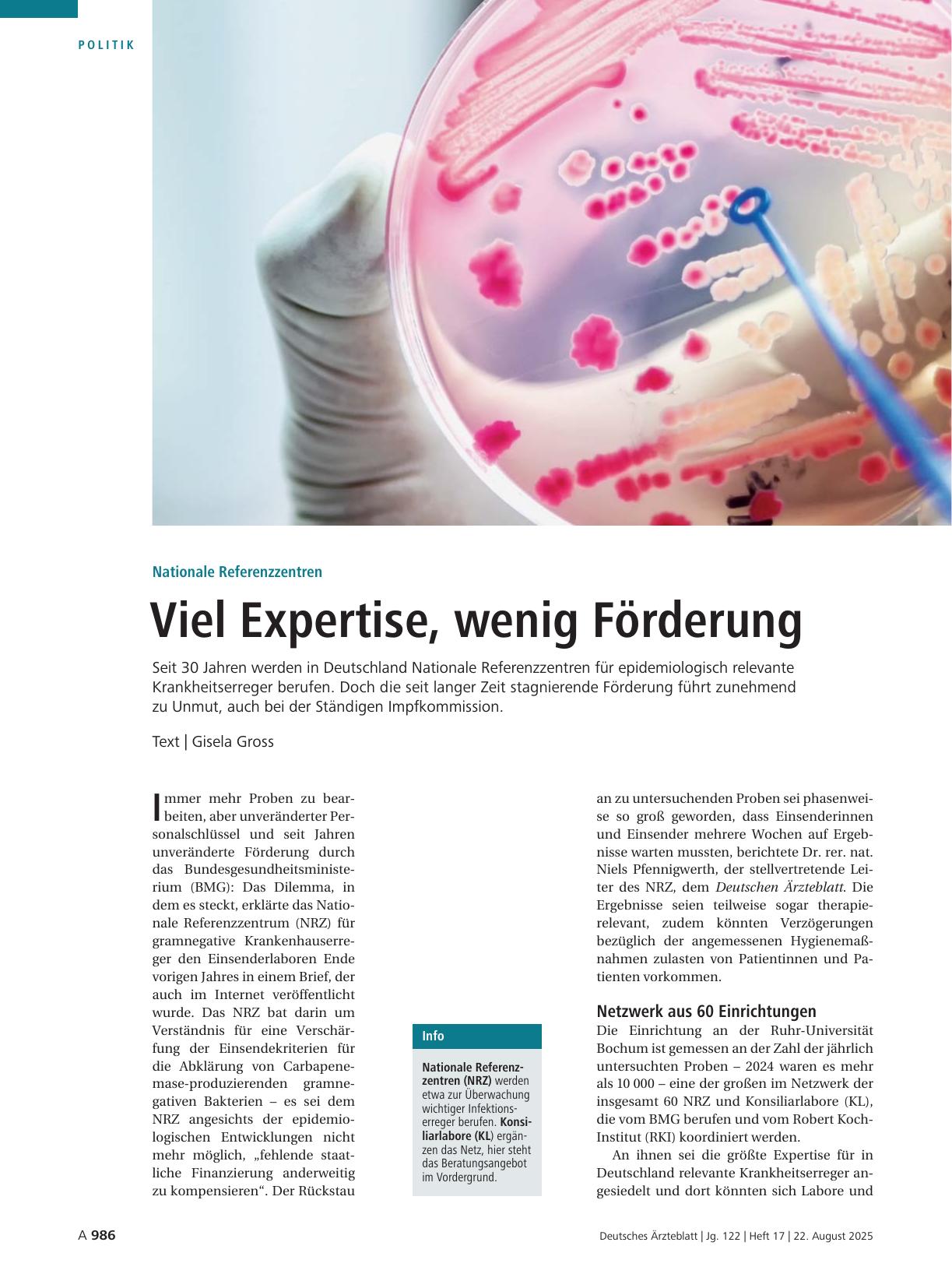 Vorschauseite 1: Nationale Referenzzentren: Viel Expertise, wenig Förderung