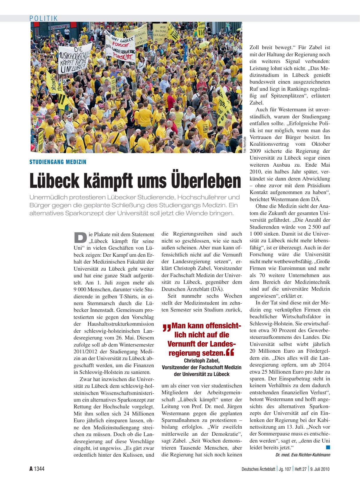 Vorschauseite 1: Studiengang Medizin: Lübeck kämpft ums Überleben