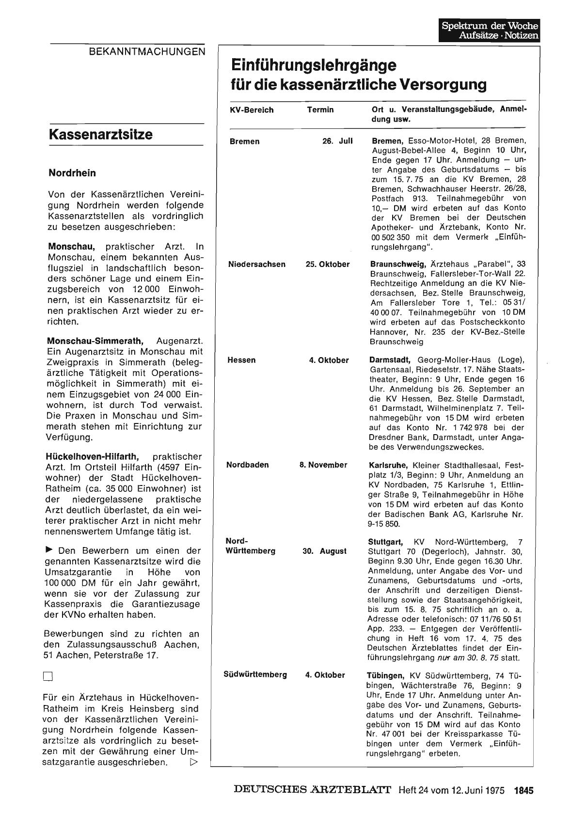 Vorschauseite 1: Einführungslehrgänge für die kassenärztliche Versorgung
