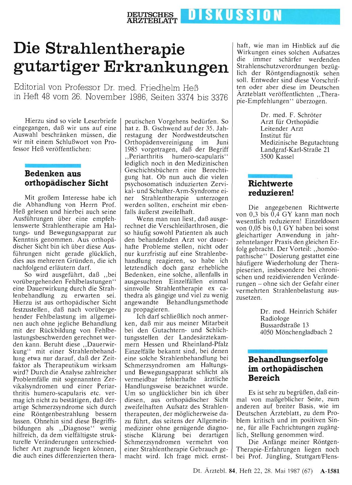 Vorschauseite 1: Die Strahlentherapie gutartiger Erkrankungen: Bedenken aus orthopädischer Sicht
