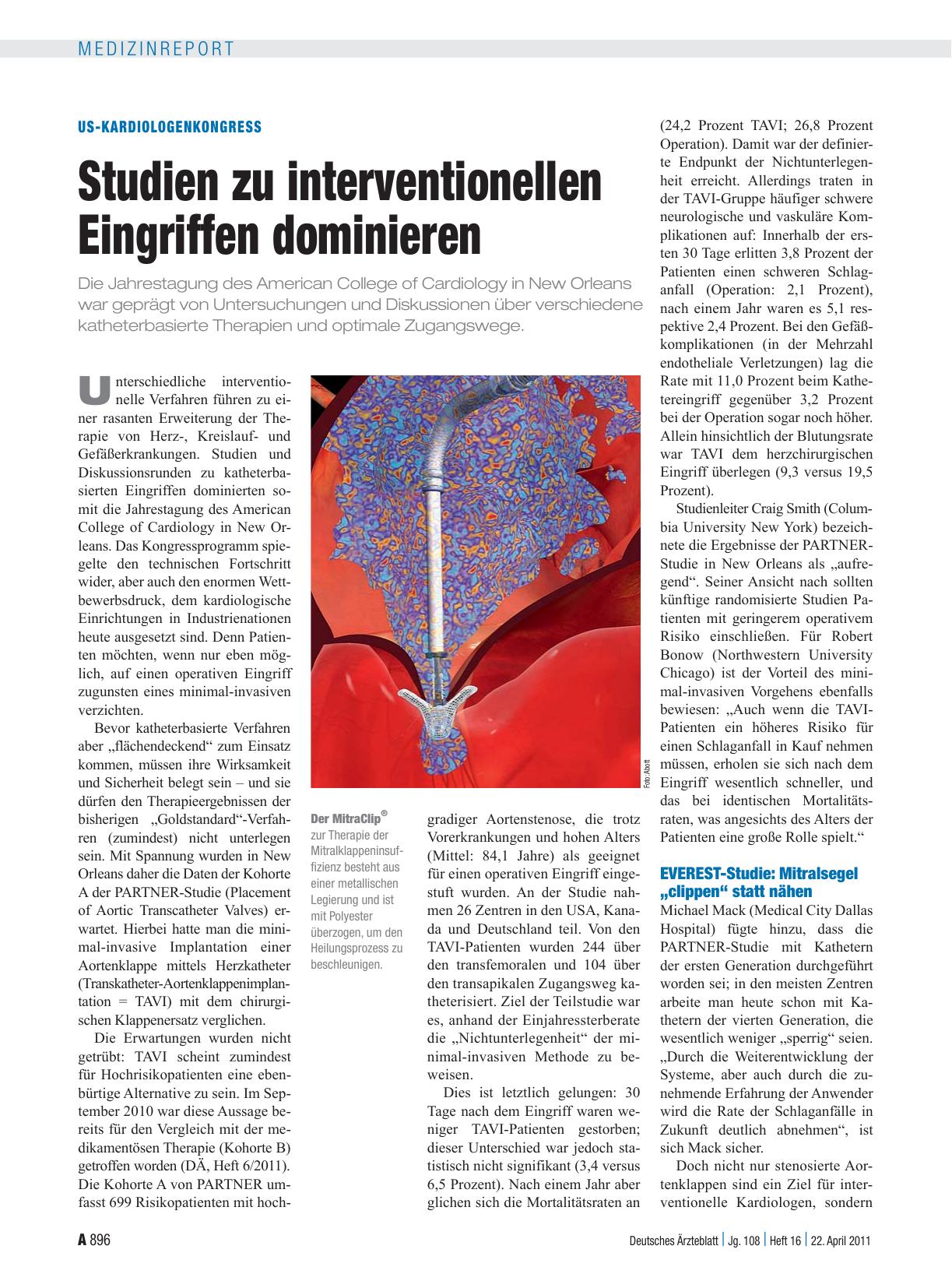 Vorschauseite 1: US-Kardiologenkongress: Studien zu interventionellen Eingriffen dominieren