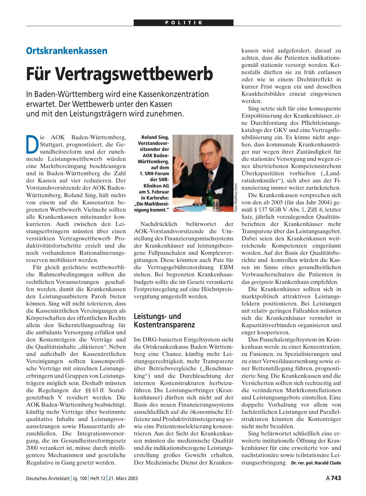 Vorschauseite 1: Ortskrankenkassen: Für Vertragswettbewerb