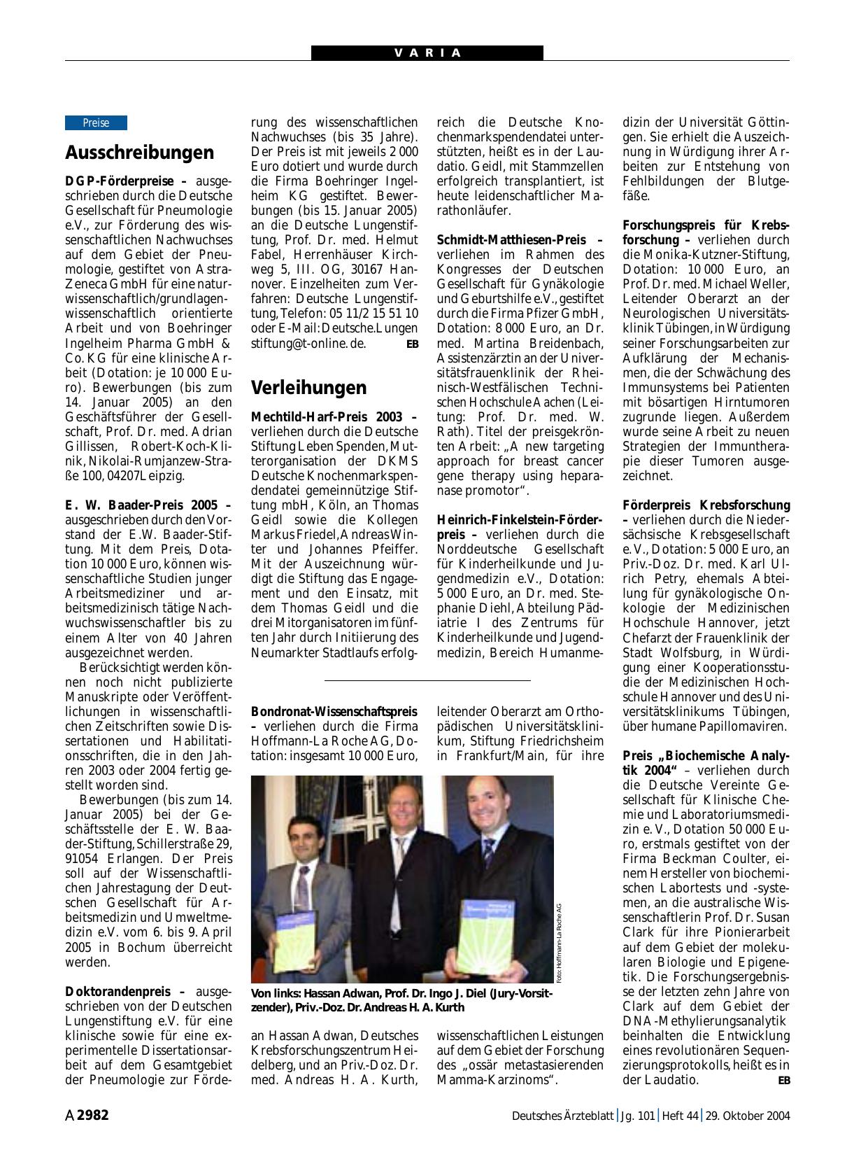 Vorschauseite 1: Bondronat-Wissenschaftspreis