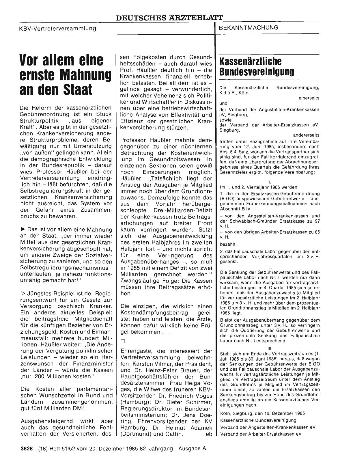 Vorschauseite 1: KBV-Vertreterversammlung: Vor allem eine ernste Mahnung an den Staat