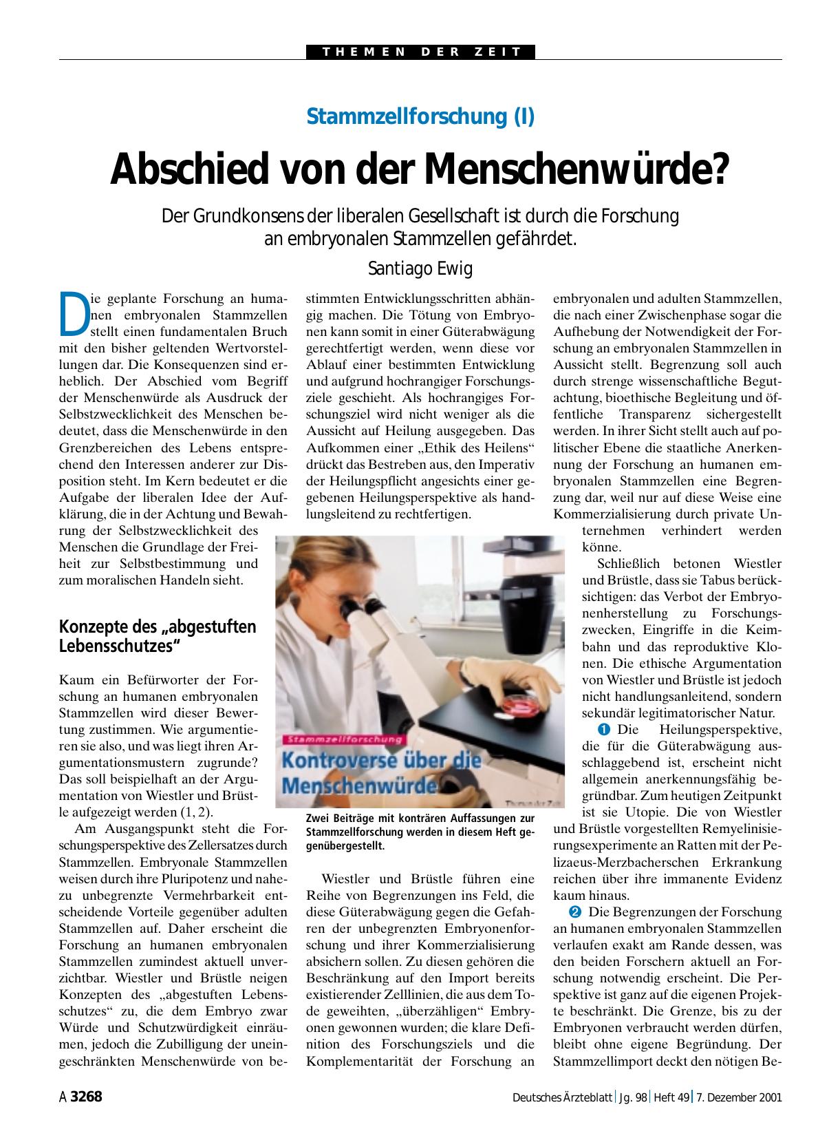 Vorschauseite 1: Stammzellforschung (I): Abschied von der Menschenwürde?