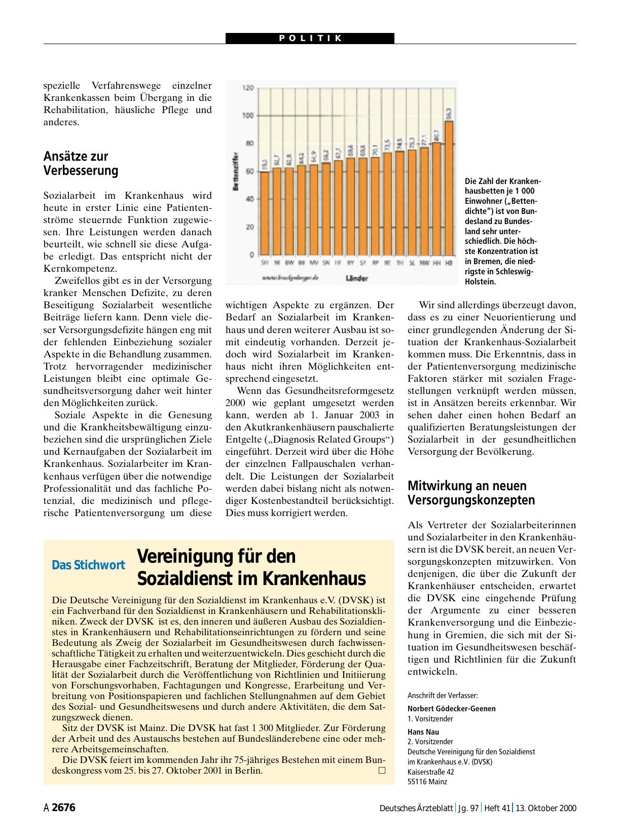 Vorschauseite 1: Das Stichwort: Vereinigung für den Sozialdienst im Krankenhaus
